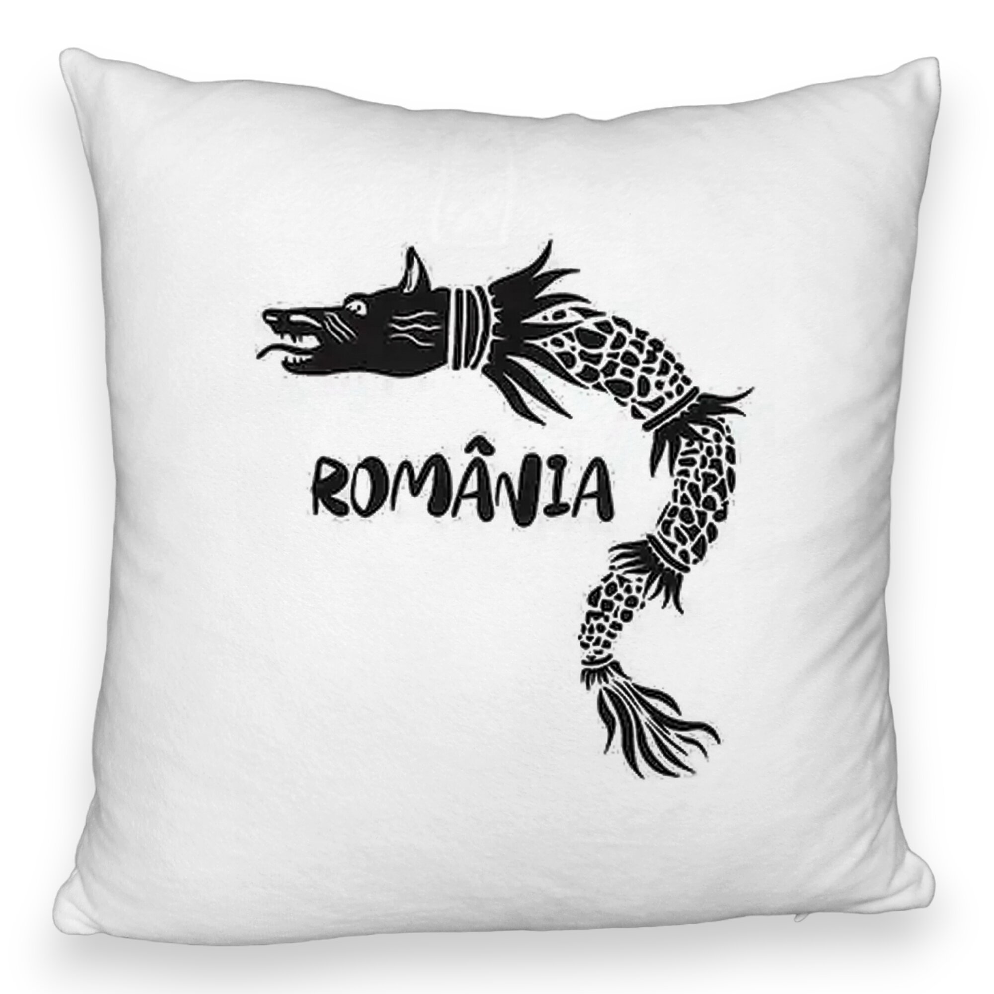 Perna Decorativa Fluffy, Model Lup Dacic Romania, 40x40 cm, Alba, Husa Detasabila, Burduf 3 Perna Decorativa Fluffy