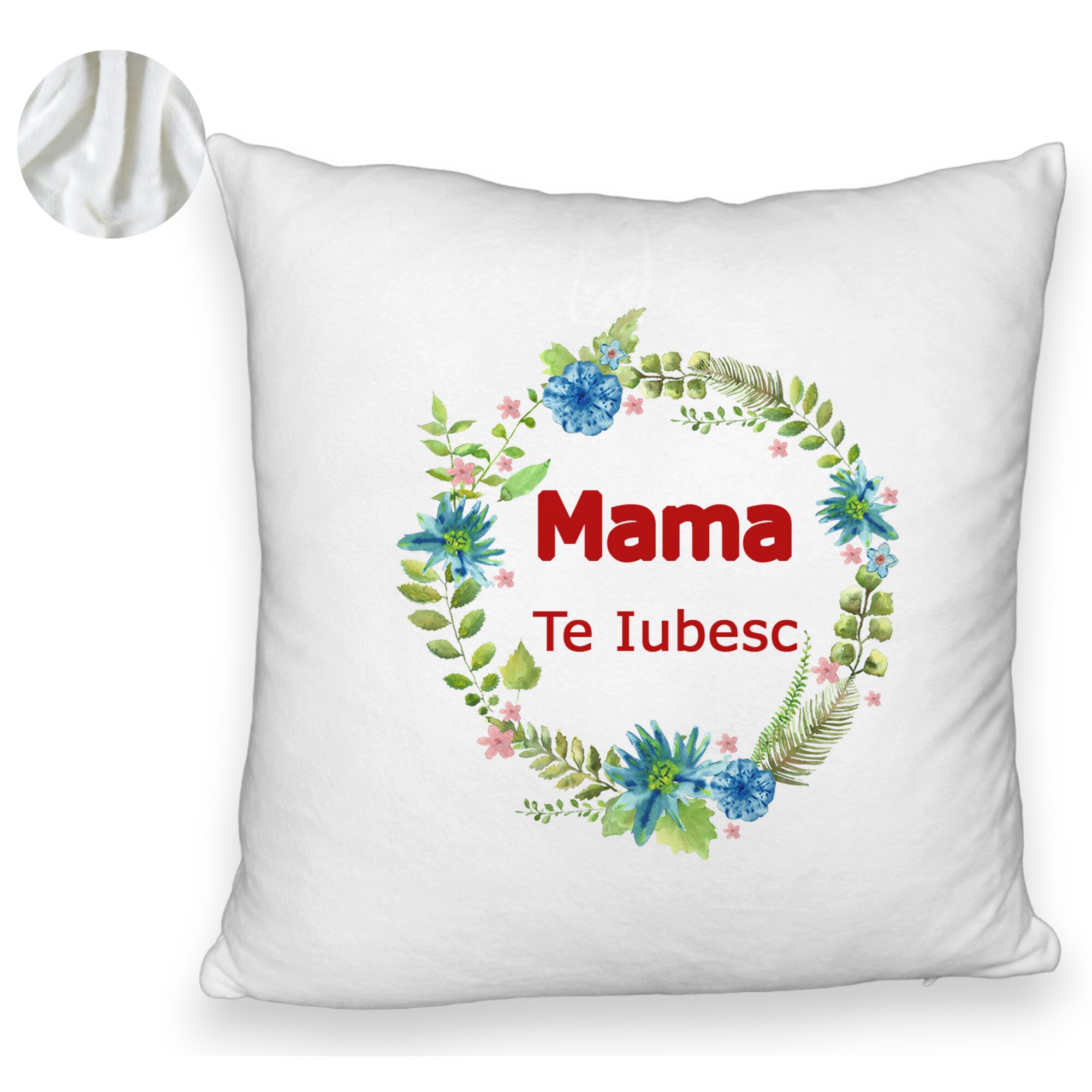 Perna Decorativa Fluffy, Model Mama Te Iubesc, 40x40 cm, Alba, Husa Detasabila, Burduf 6 Model Mama Te Iubesc
