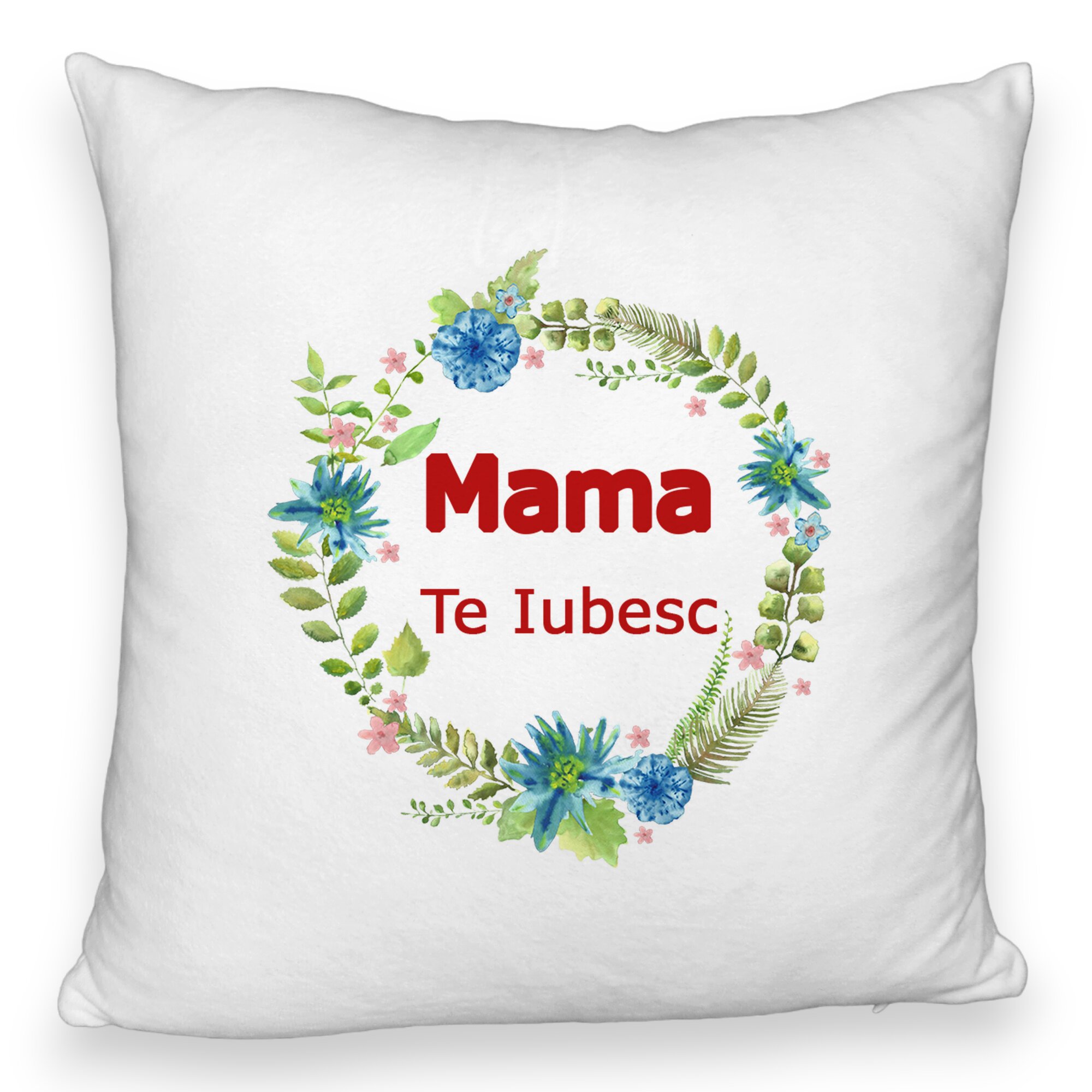 Perna Decorativa Fluffy, Model Mama Te Iubesc, 40x40 cm, Alba, Husa Detasabila, Burduf 5 Perna Decorativa Fluffy
