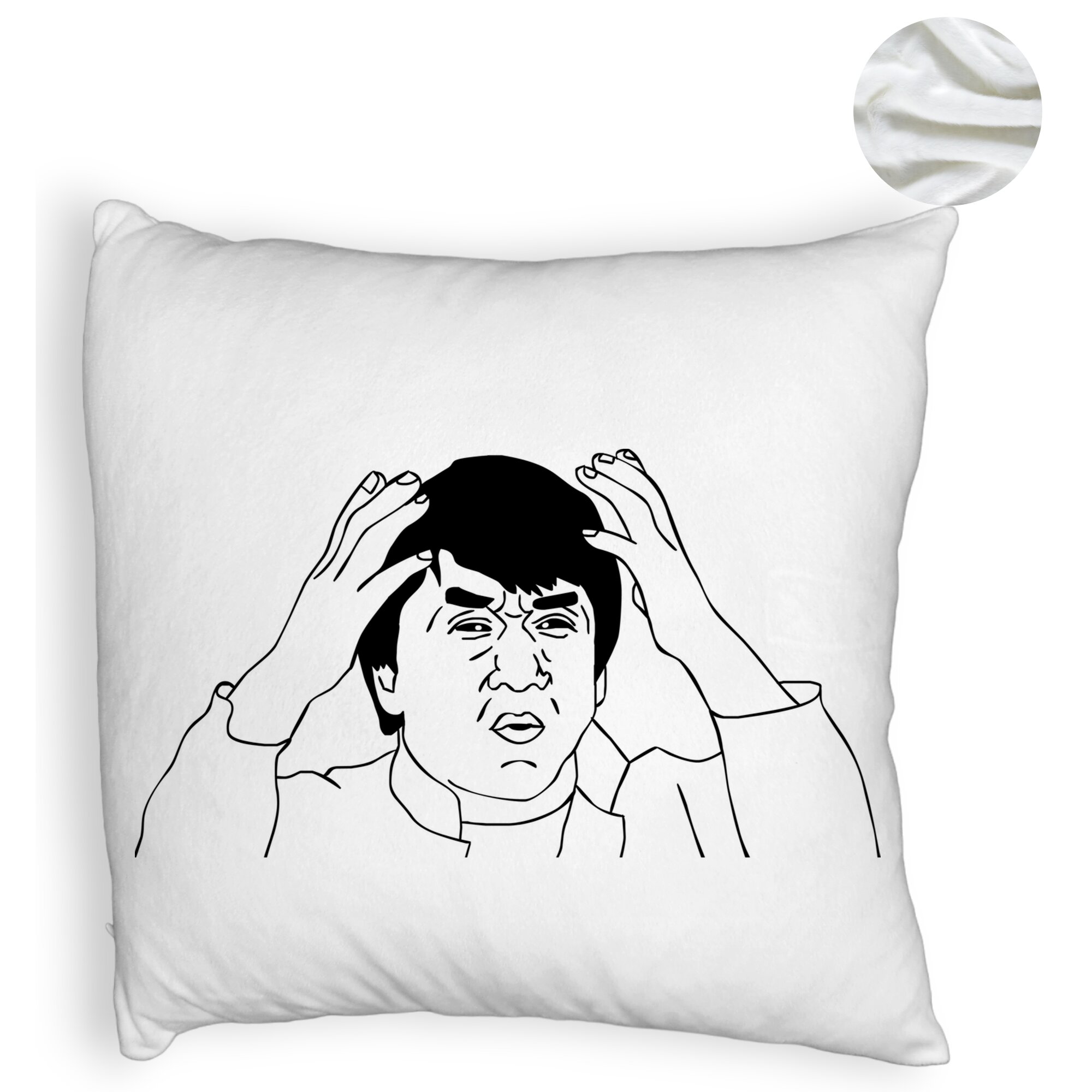 Perna Decorativa Fluffy, Model Meme WHAT?, 40x40 cm, Alba, Husa Detasabila, Burduf 6 Model Meme WHAT?