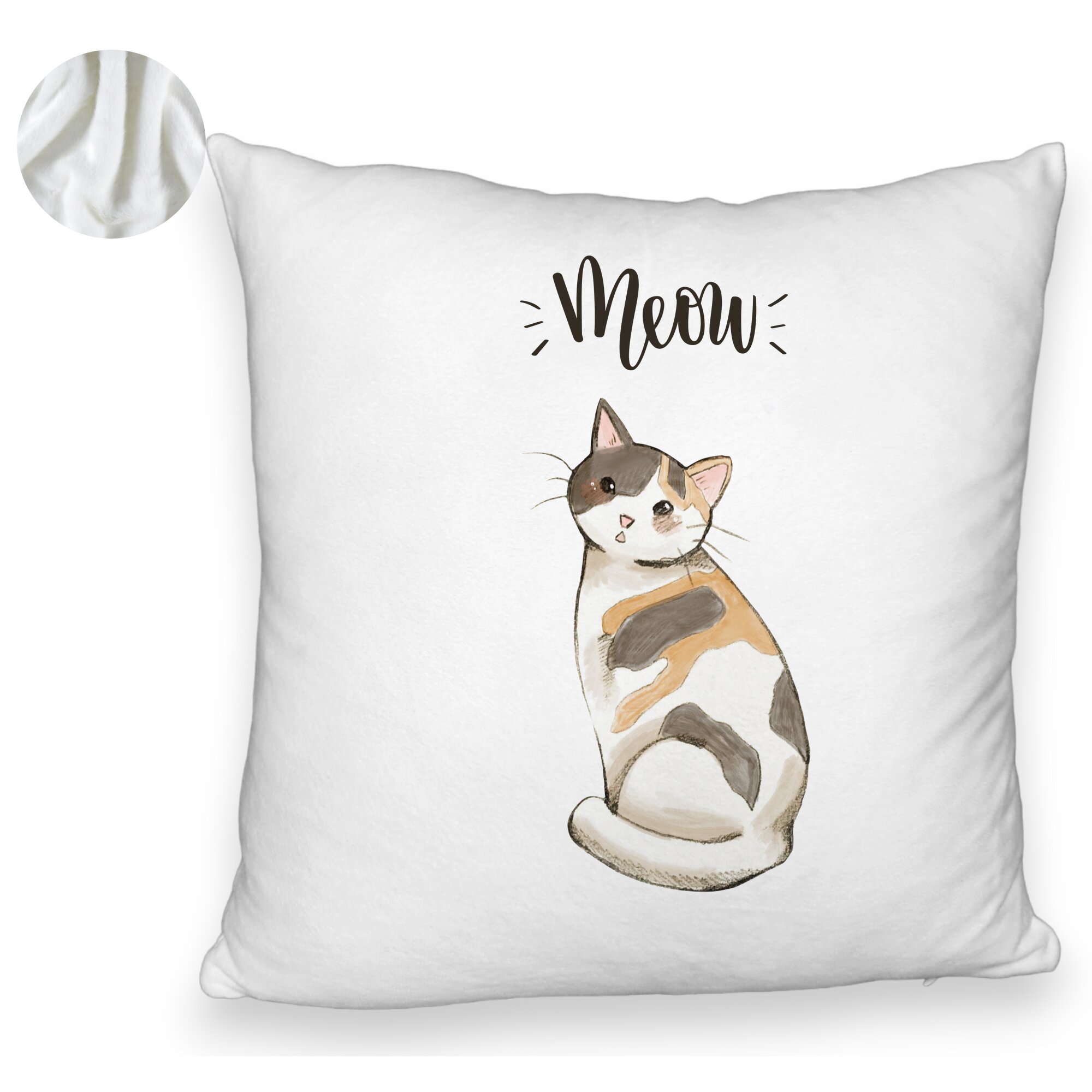 Perna Decorativa Fluffy, Model Meow, 40x40 cm, Alba, Husa Detasabila, Burduf 6 Model Meow