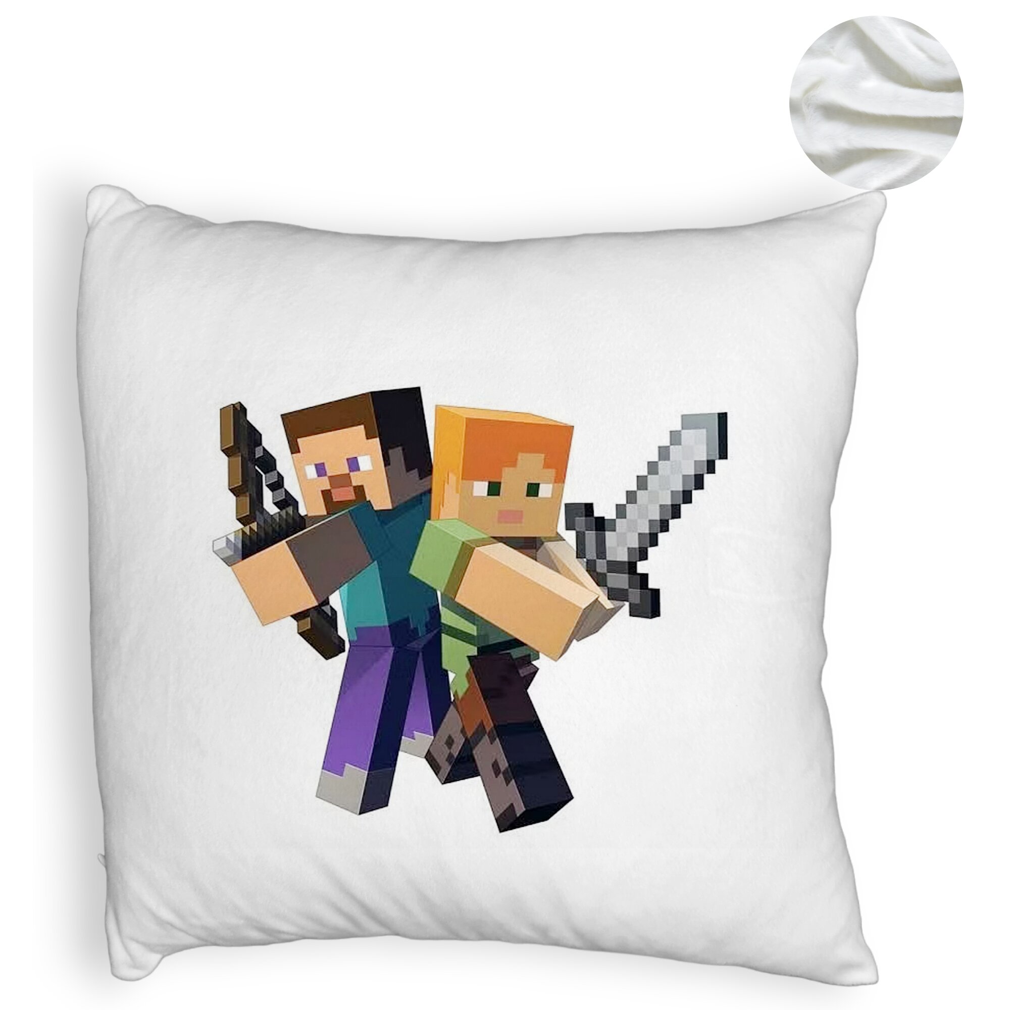 Perna Decorativa Fluffy, Model Minecraft, 40x40 cm, Alba, Husa Detasabila, Burduf 6 Model Minecraft