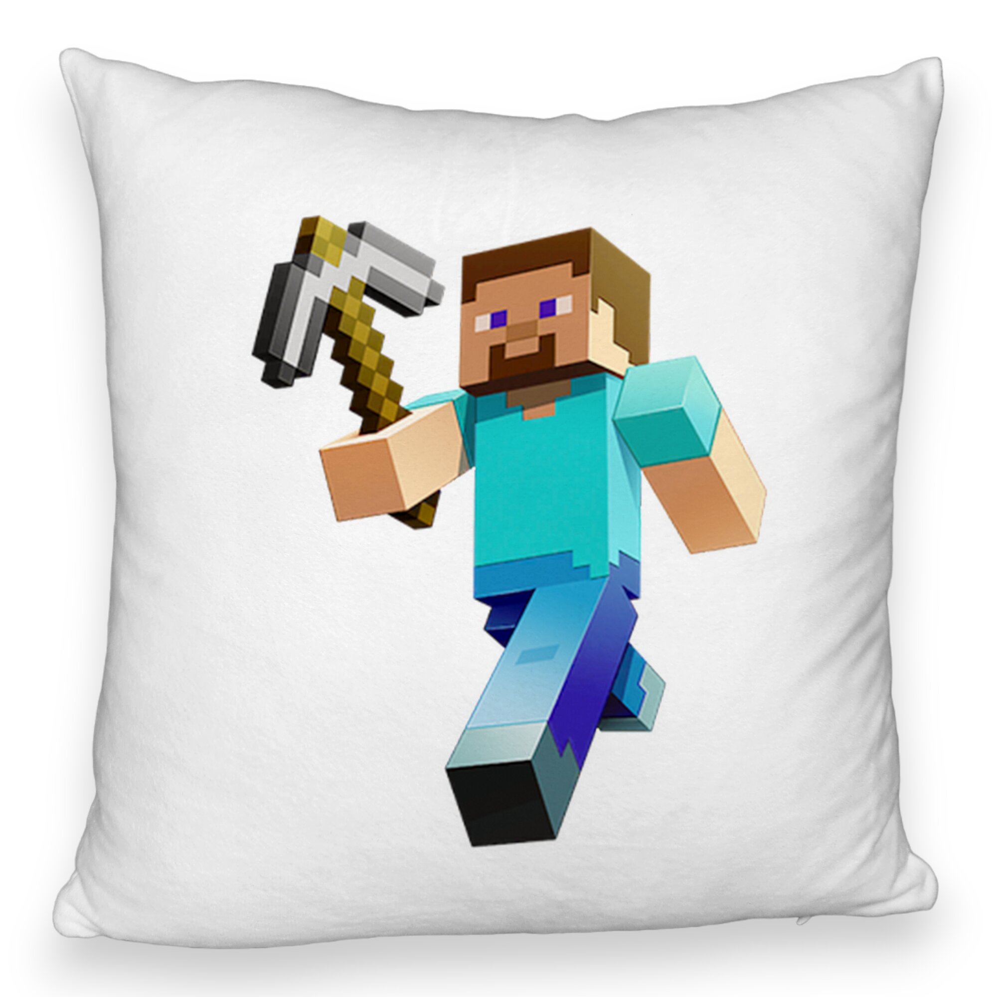 Perna Decorativa Fluffy, Model Minecraft Mining Steve, 40x40 cm, Alba, Husa Detasabila, Burduf 5 Perna Decorativa Fluffy
