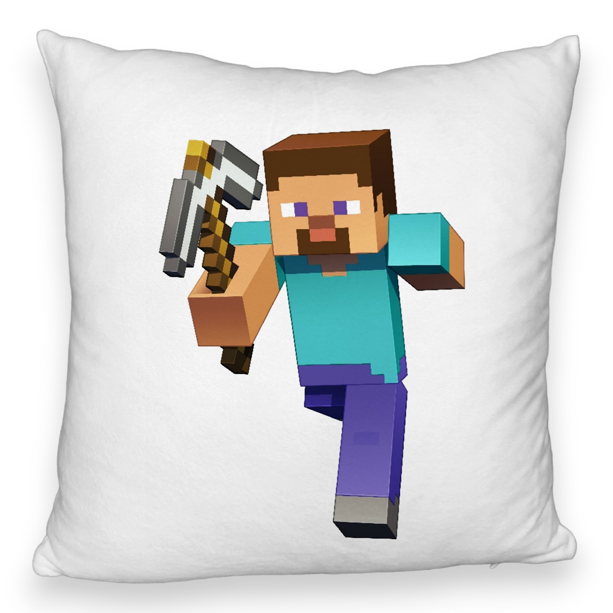 Perna Decorativa Fluffy, Model Minecraft Mining Steve 8bit, 40x40 cm, Alba, Husa Detasabila, Burduf 5 Perna Decorativa Fluffy