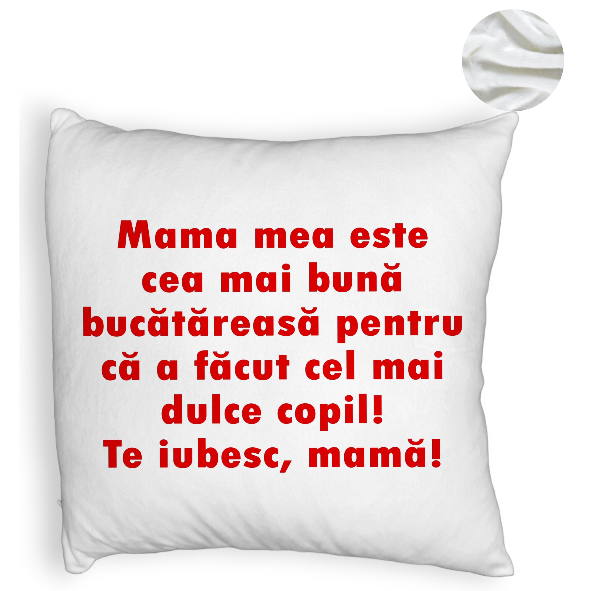 Perna Decorativa Fluffy, Model Model Pentru Mama Te iubesc 6, 40x40 cm, Alba, Husa Detasabila, Burduf 6 Model Model Pentru Mama Te iubesc 6