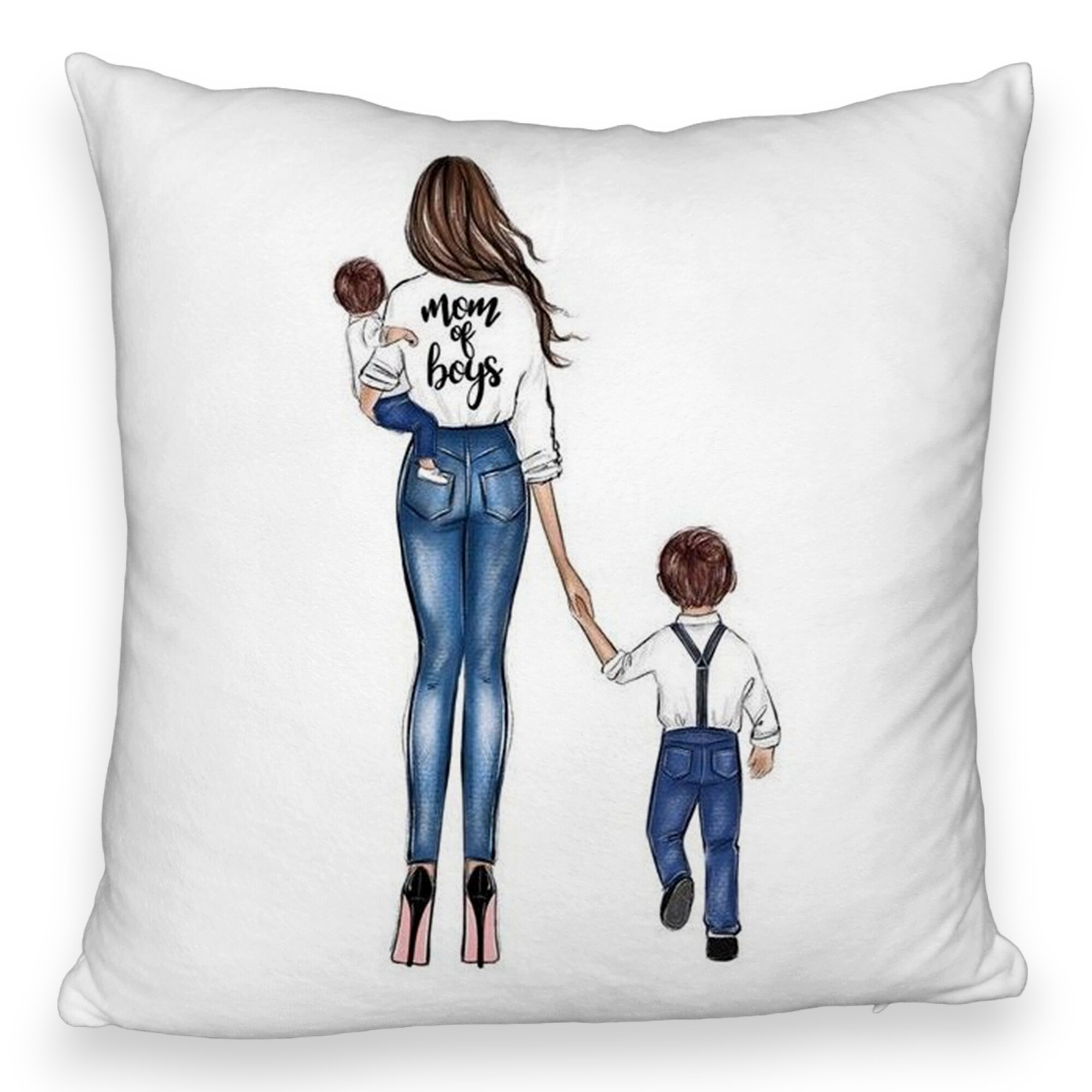 Perna Decorativa Fluffy, Model Mom of Boys, 40x40 cm, Alba, Husa Detasabila, Burduf 6 Model Mom of Boys