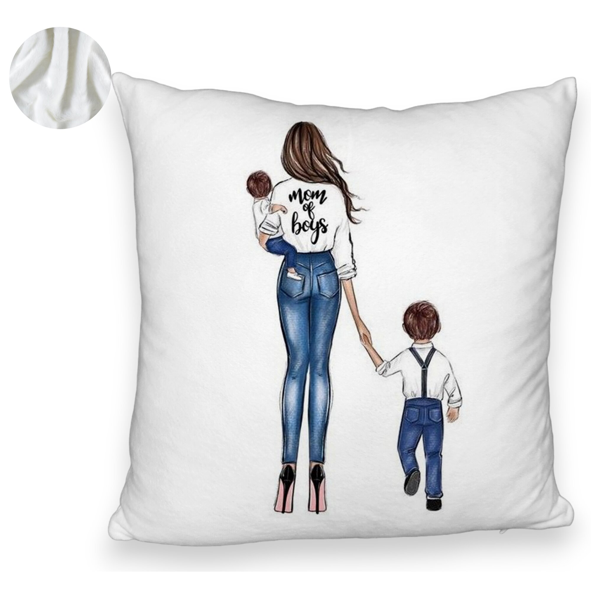 Perna Decorativa Fluffy, Model Mom of Boys, 40x40 cm, Alba, Husa Detasabila, Burduf 5 Perna Decorativa Fluffy