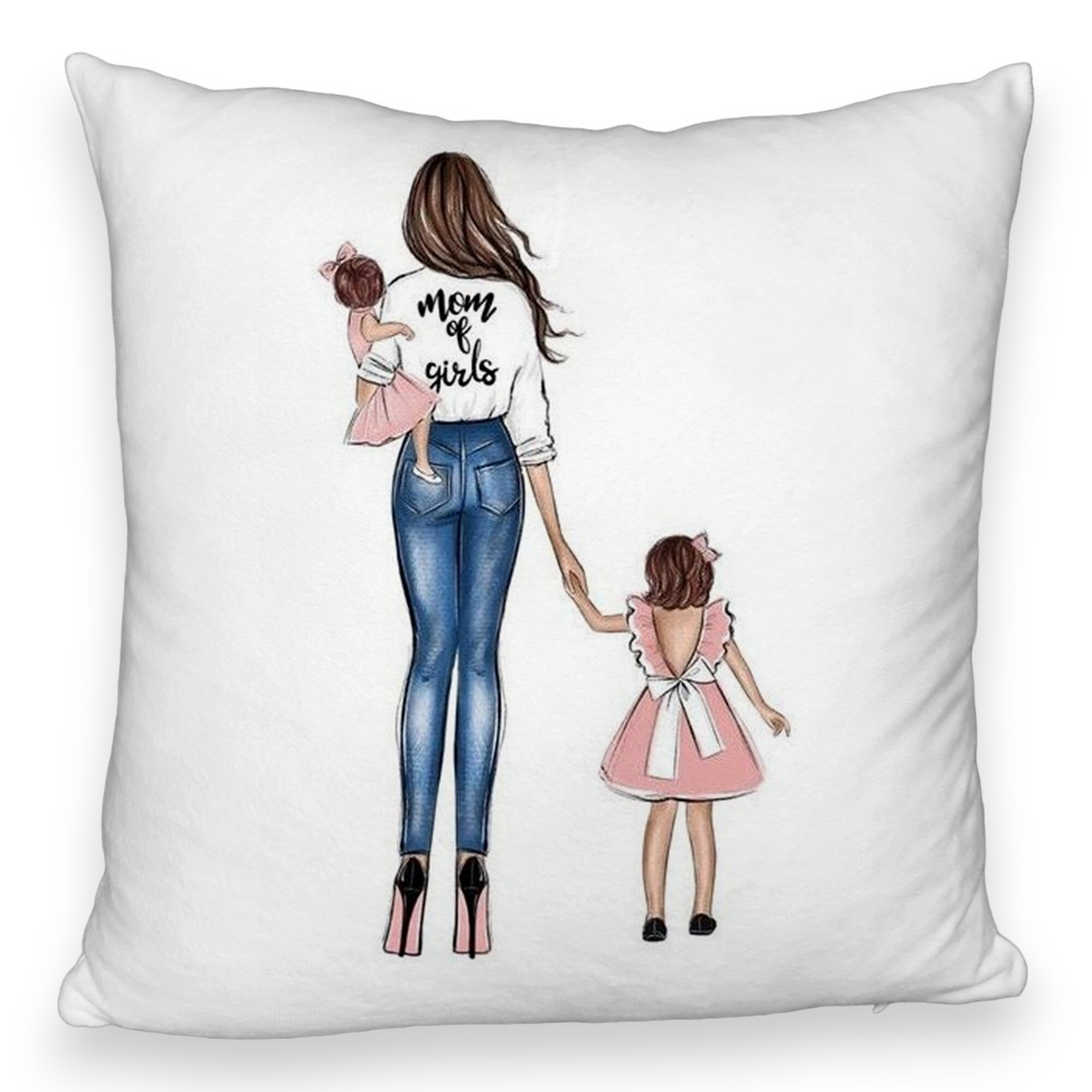 Perna Decorativa Fluffy, Model Mom of Girls, 40x40 cm, Alba, Husa Detasabila, Burduf 6 Model Mom of Girls