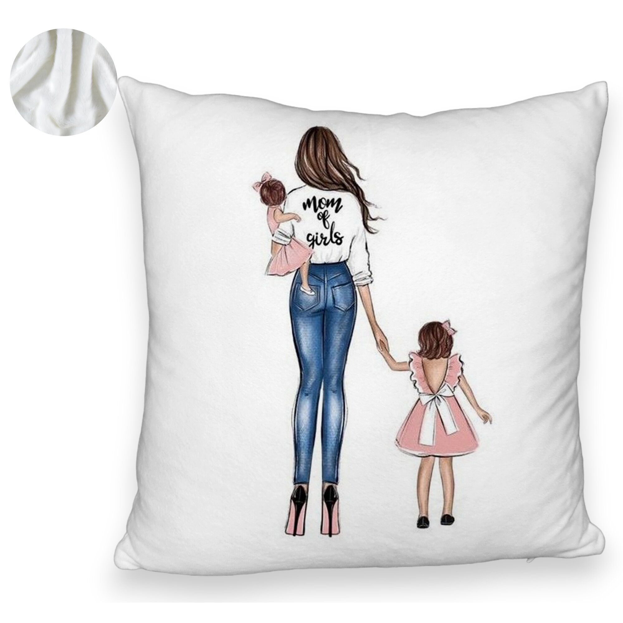 Perna Decorativa Fluffy, Model Mom of Girls, 40x40 cm, Alba, Husa Detasabila, Burduf 5 Perna Decorativa Fluffy