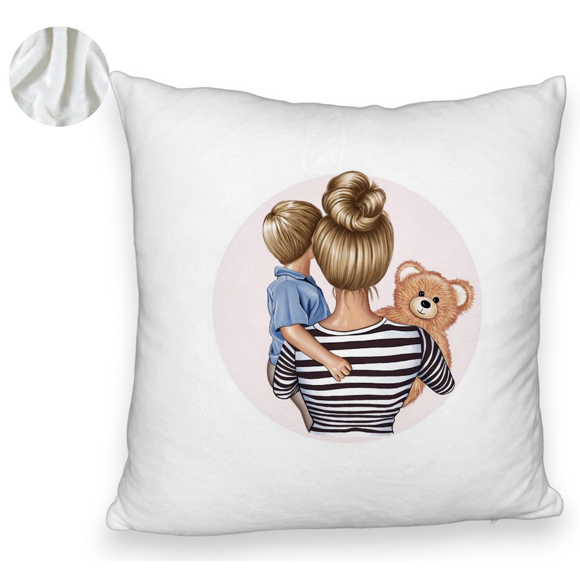 Perna Decorativa Fluffy, Model Mommy's Boy, 40x40 cm, Alba, Husa Detasabila, Burduf 5 Perna Decorativa Fluffy