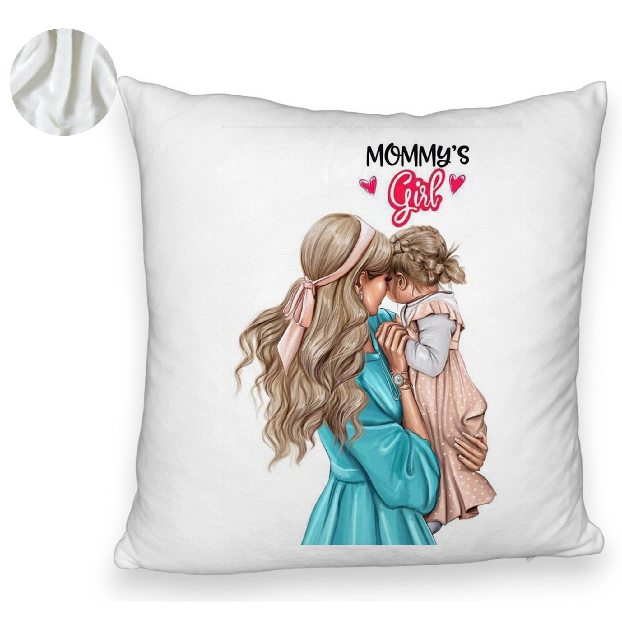 Perna Decorativa Fluffy, Model Mommy's Girl, 40x40 cm, Alba, Husa Detasabila, Burduf 5 Perna Decorativa Fluffy