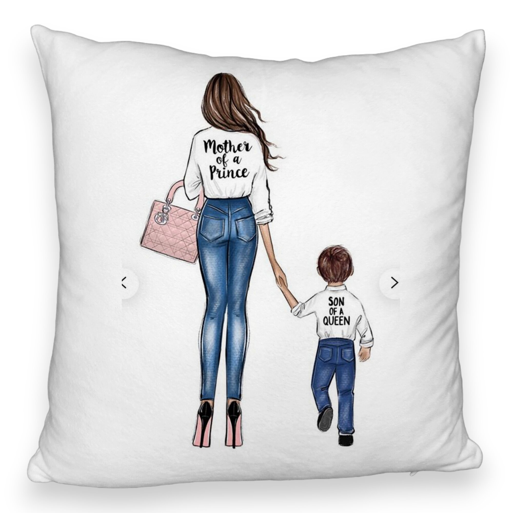 Perna Decorativa Fluffy, Model Mother of a Prince, 40x40 cm, Alba, Husa Detasabila, Burduf 6 Model Mother of a Prince