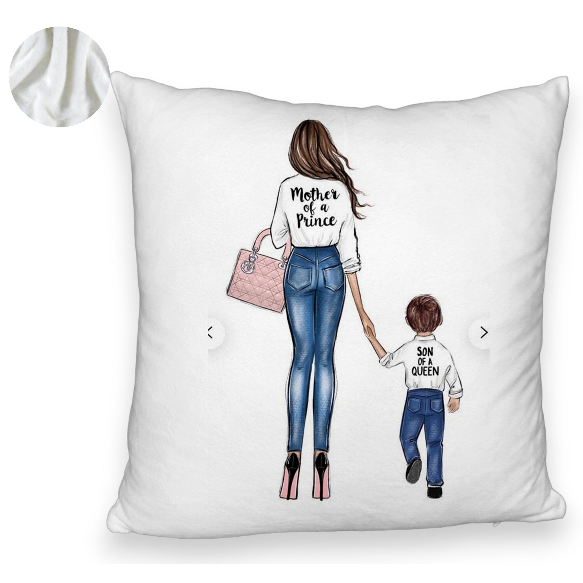 Perna Decorativa Fluffy, Model Mother of a Prince, 40x40 cm, Alba, Husa Detasabila, Burduf 5 Perna Decorativa Fluffy