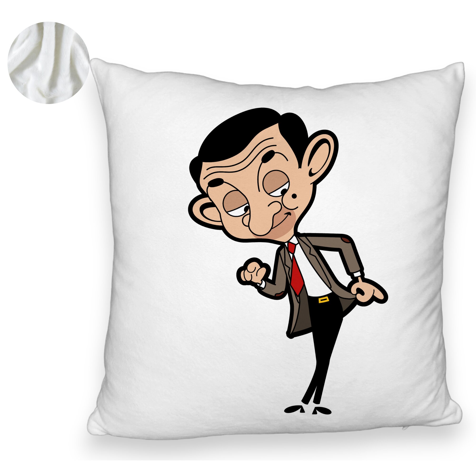 Perna Decorativa Fluffy, Model Mr Bean, 40x40 cm, Alba, Husa Detasabila, Burduf 6 Model Mr Bean