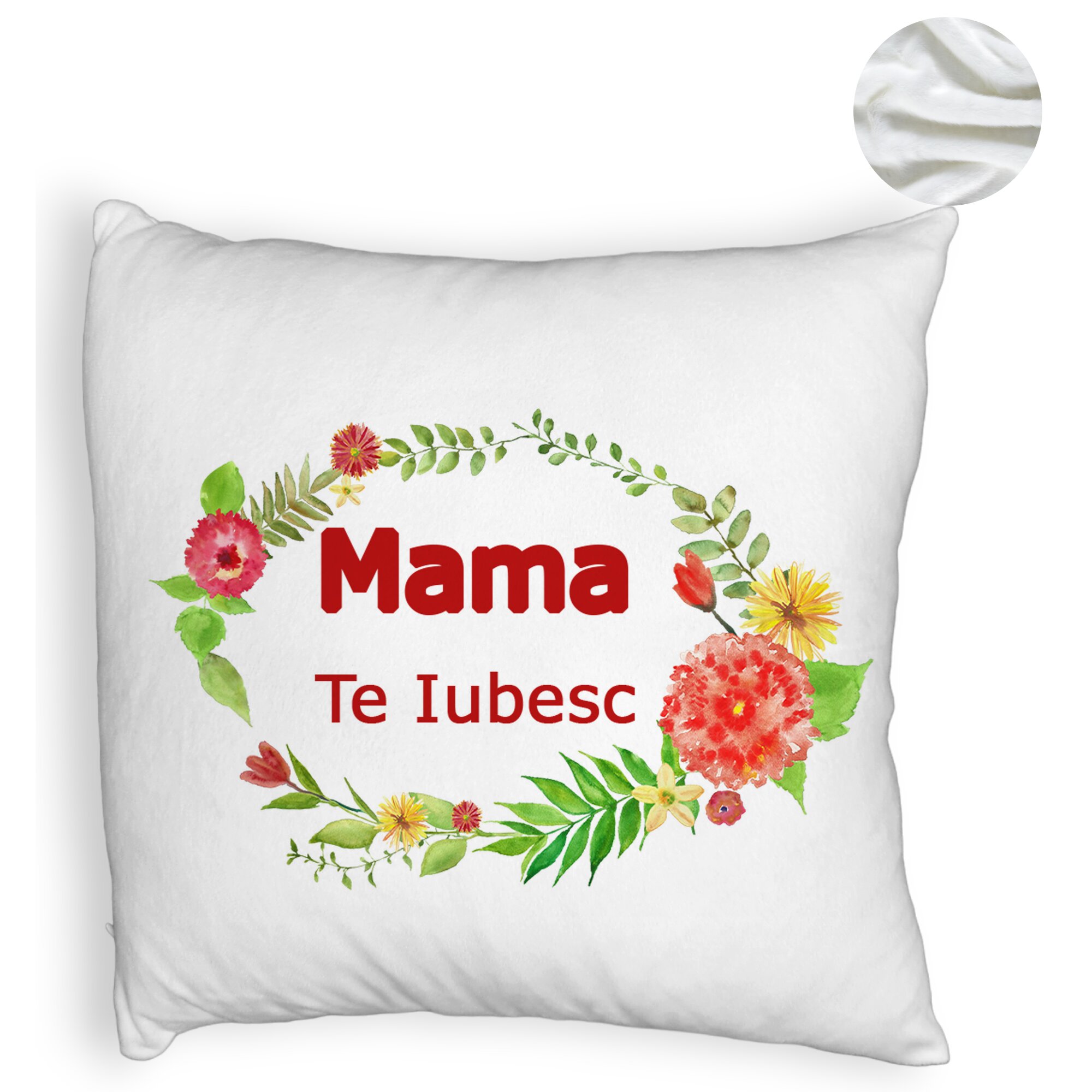 Perna Decorativa Fluffy, Model Pentru Mama Te iubesc 2, 40x40 cm, Alba, Husa Detasabila, Burduf 6 Model Pentru Mama Te iubesc 2