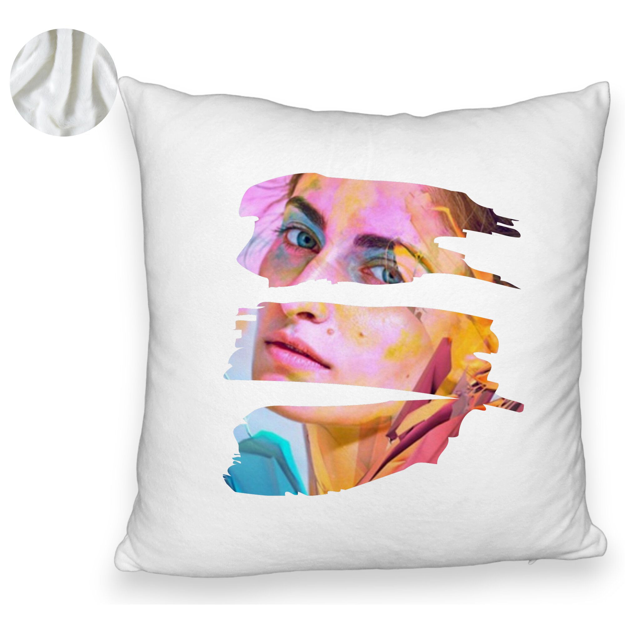 Perna Decorativa Fluffy, Model Photo Art, 40x40 cm, Alba, Husa Detasabila, Burduf 5 Perna Decorativa Fluffy