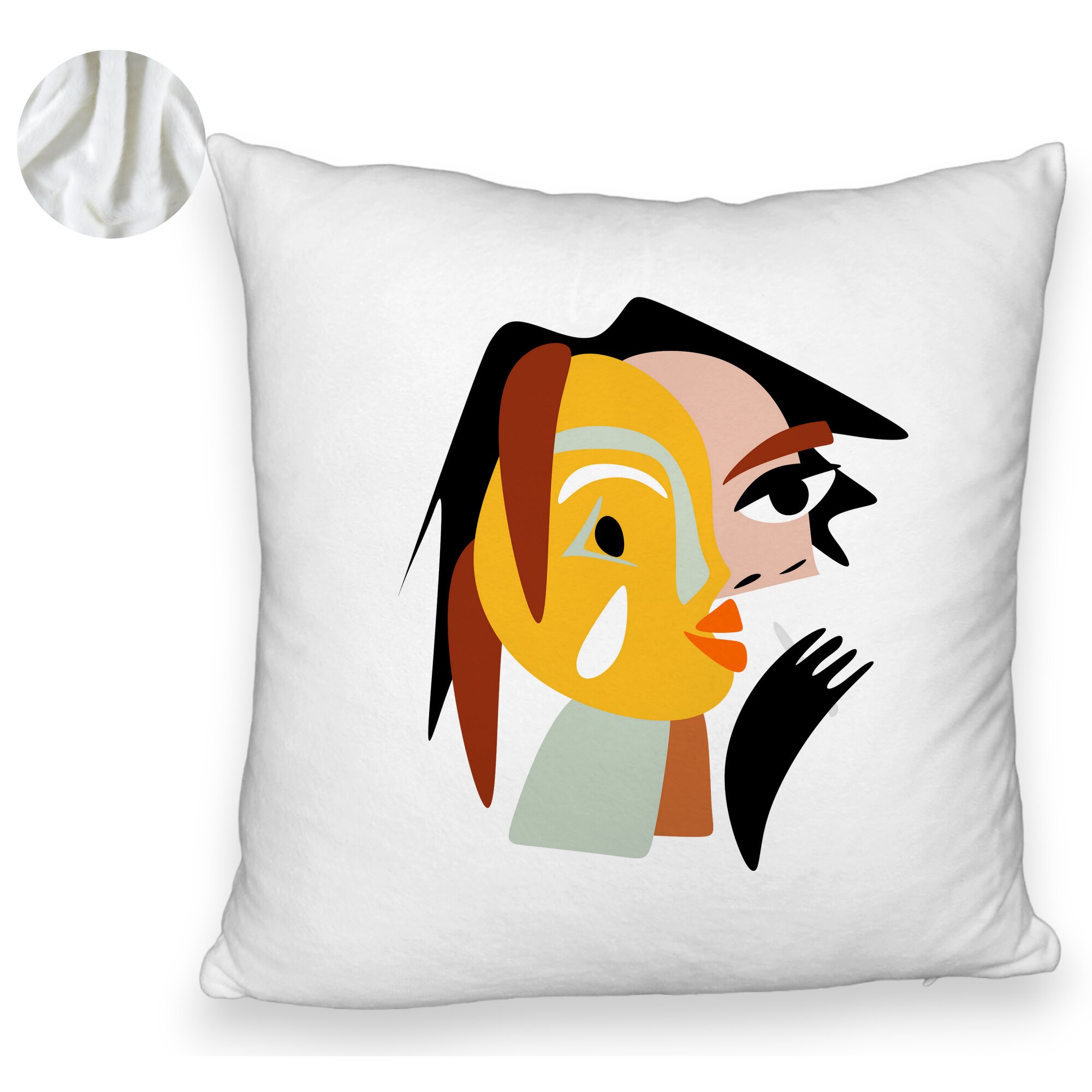 Perna Decorativa Fluffy, Model Picasso style 2, 40x40 cm, Alba, Husa Detasabila, Burduf 6 Model Picasso style 2