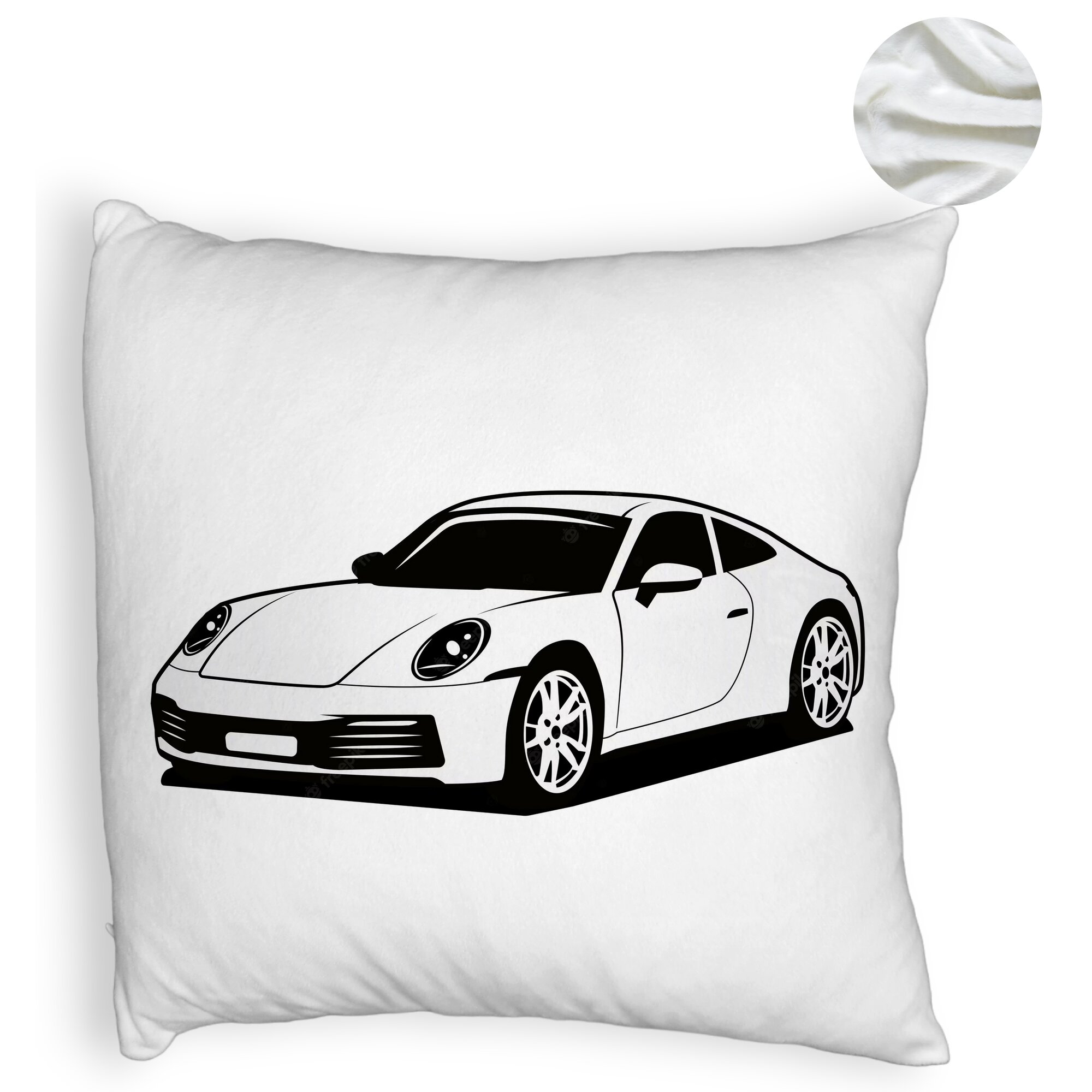 Perna Decorativa Fluffy, Model Porsche 911, 40x40 cm, Alba, Husa Detasabila, Burduf 6 Model Porsche 911