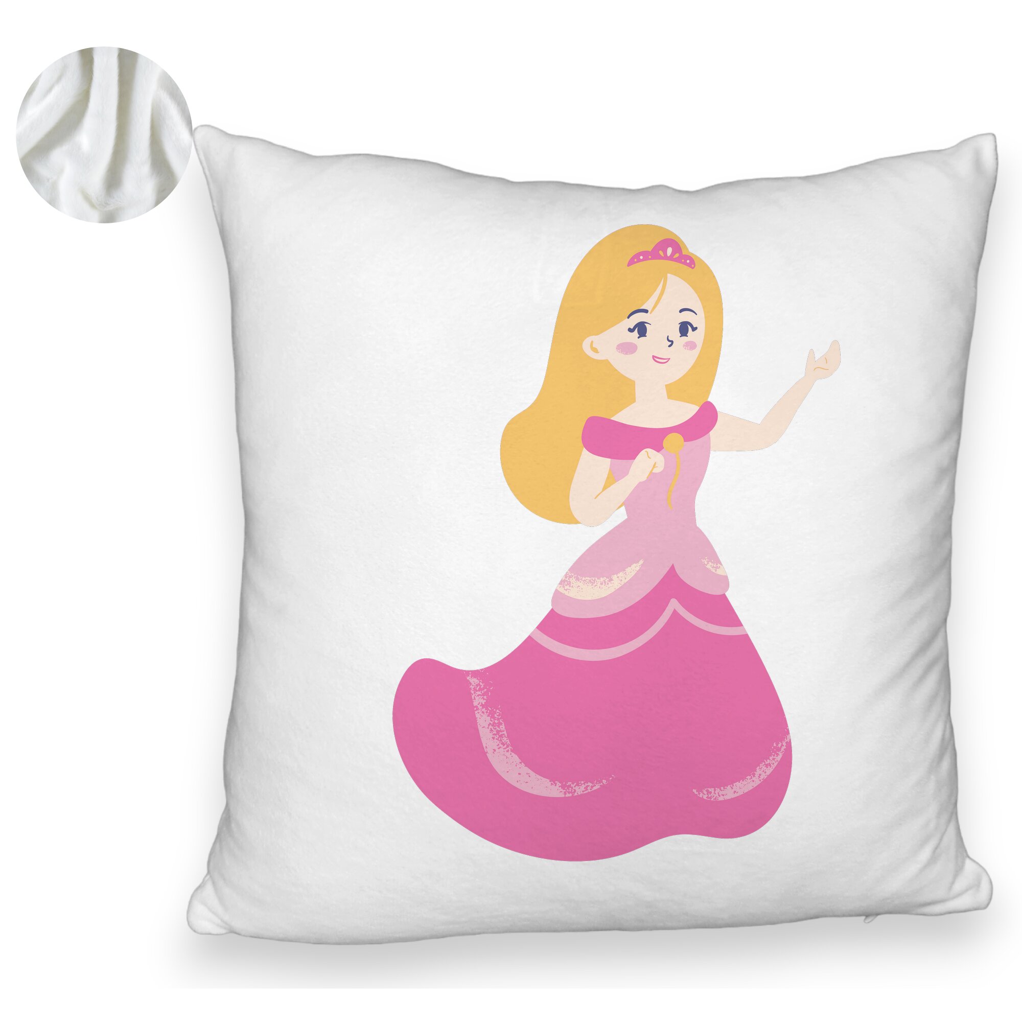Perna Decorativa Fluffy, Model Printesa Roz, 40x40 cm, Alba, Husa Detasabila, Burduf 6 Model Printesa Roz