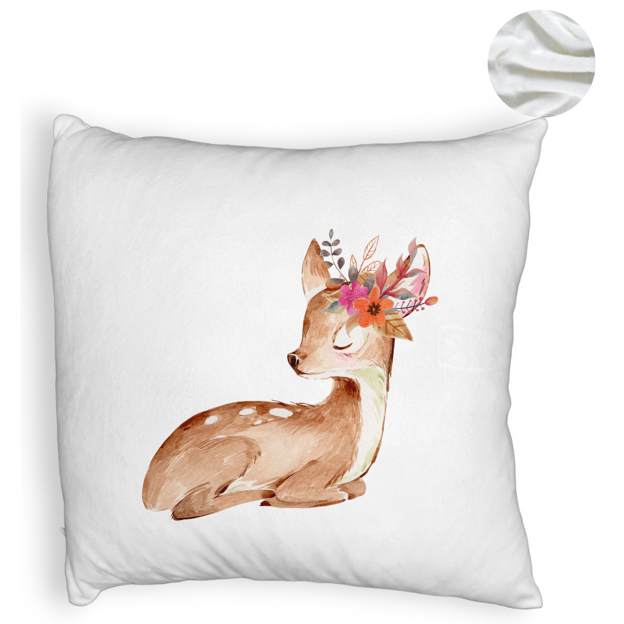Perna Decorativa Fluffy, Model Pui de Caprioara, 40x40 cm, Alba, Husa Detasabila, Burduf 6 Model Pui de Caprioara