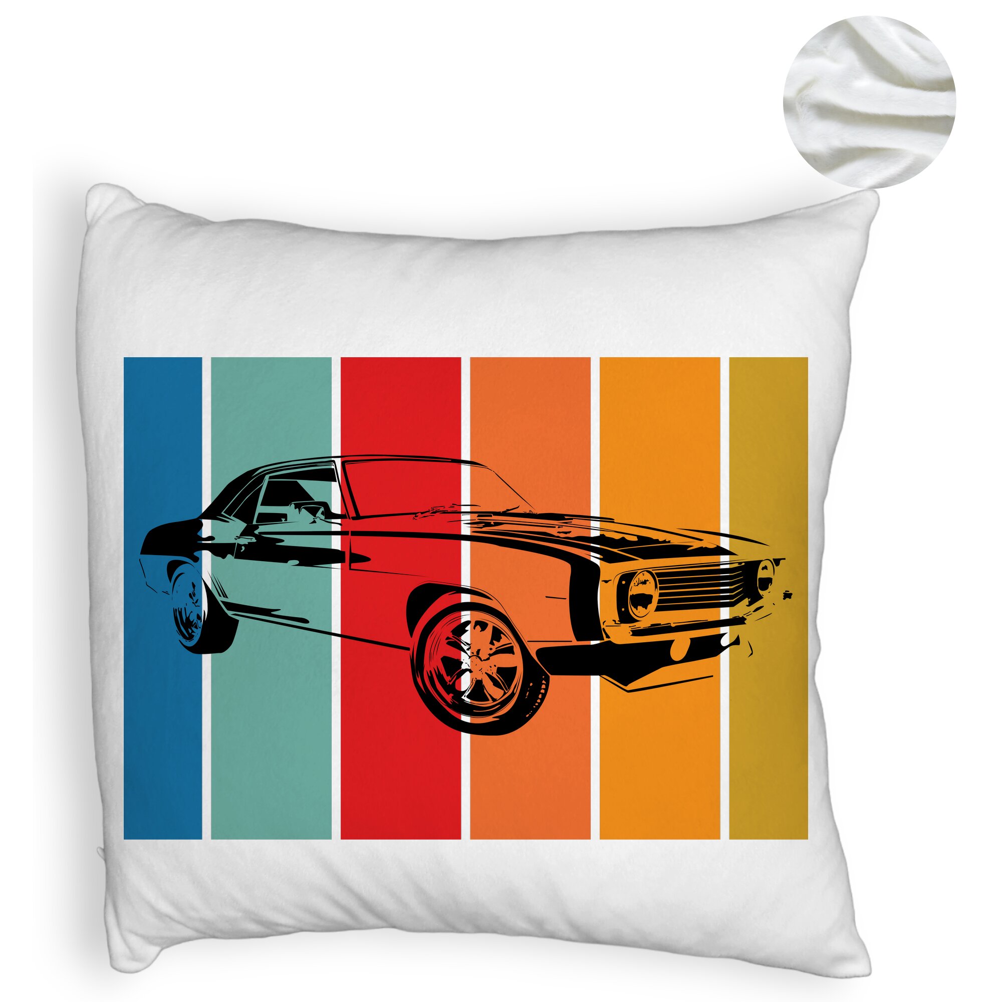 Perna Decorativa Fluffy, Model Retro Car, 40x40 cm, Alba, Husa Detasabila, Burduf 5 Perna Decorativa Fluffy