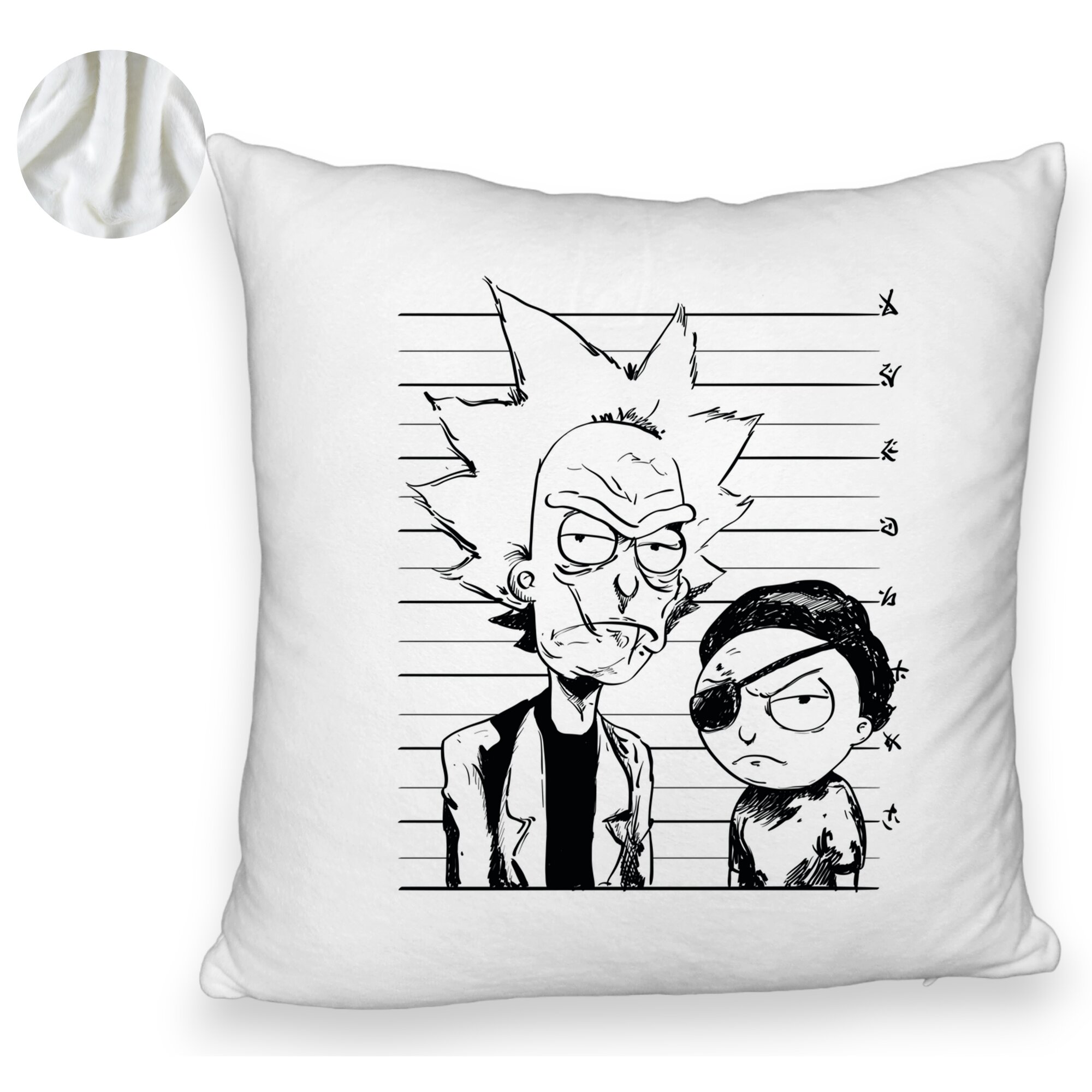 Perna Decorativa Fluffy, Model Rick and Morty, 40x40 cm, Alba, Husa Detasabila, Burduf 6 Model Rick and Morty