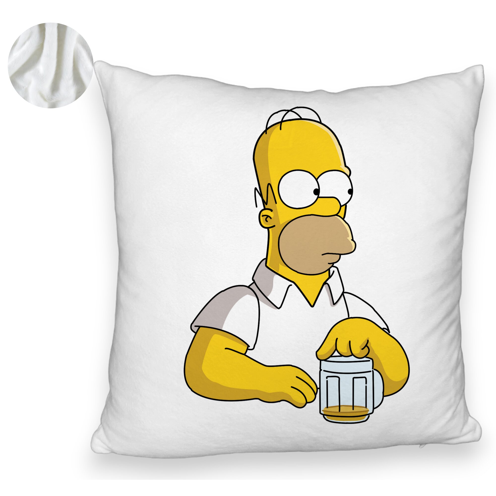 Perna Decorativa Fluffy, Model Simpsons Homer, 40x40 cm, Alba, Husa Detasabila, Burduf 6 Model Simpsons Homer