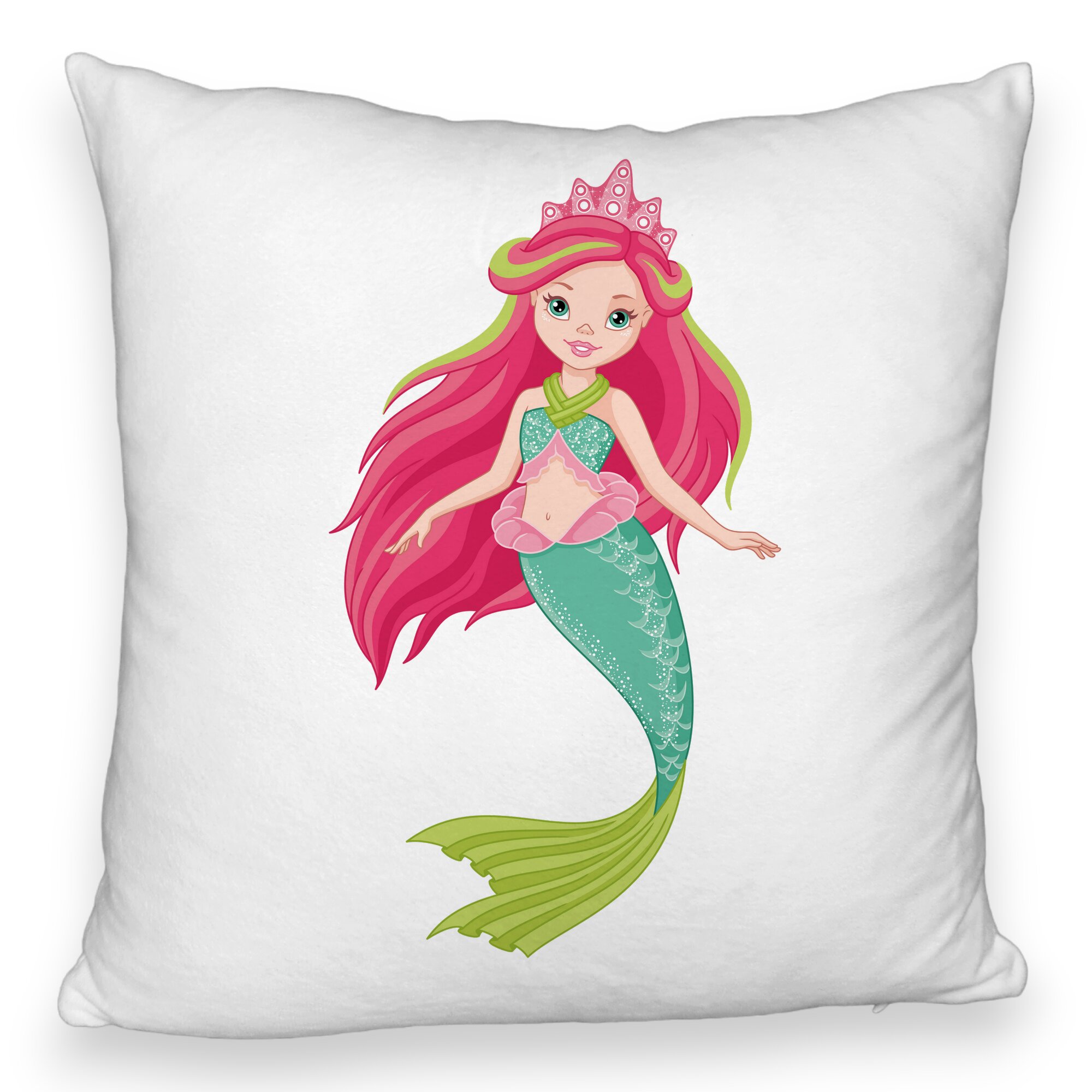 Perna Decorativa Fluffy, Model Sirena Verde, 40x40 cm, Alba, Husa Detasabila, Burduf 6 Model Sirena Verde