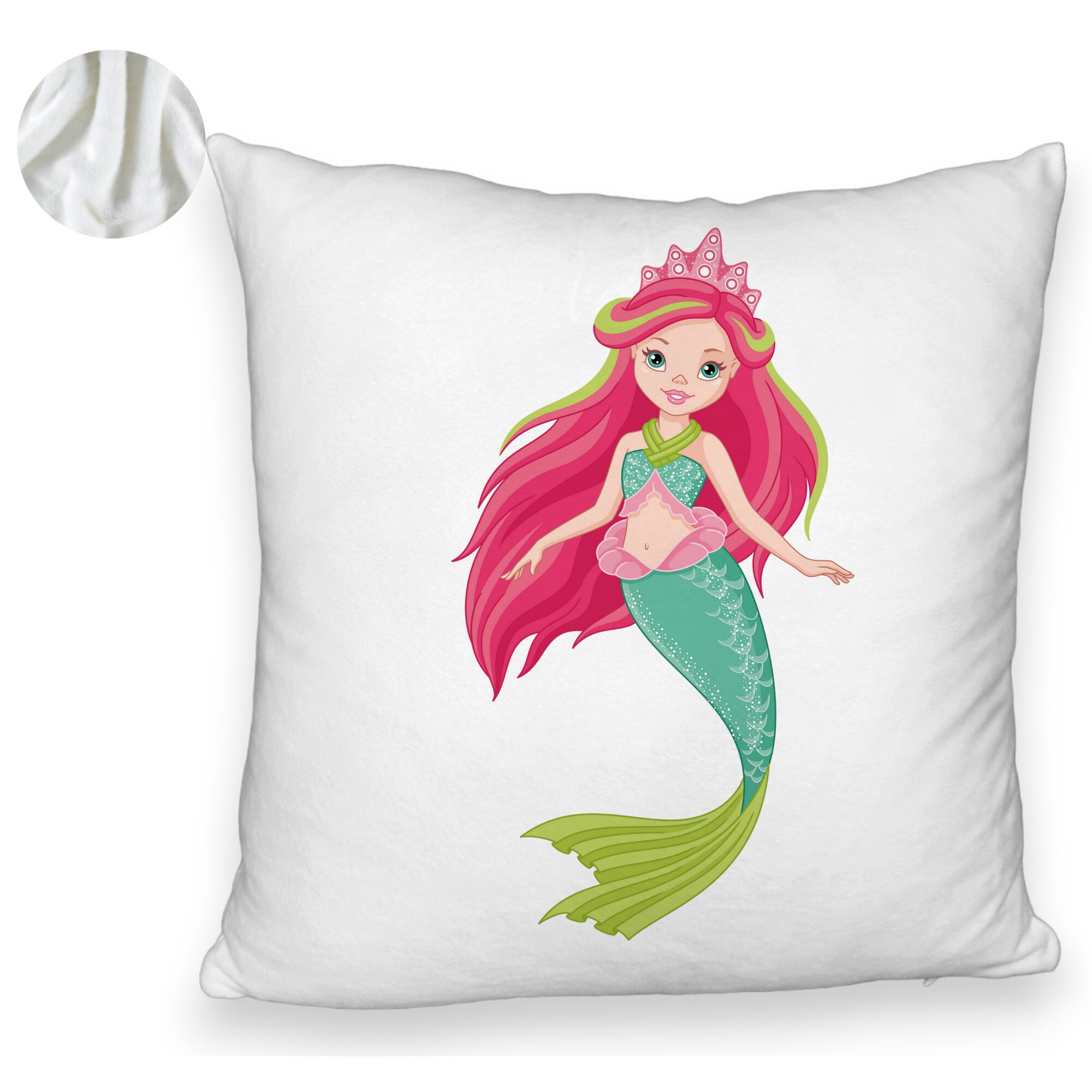 Perna Decorativa Fluffy, Model Sirena Verde, 40x40 cm, Alba, Husa Detasabila, Burduf 5 Perna Decorativa Fluffy