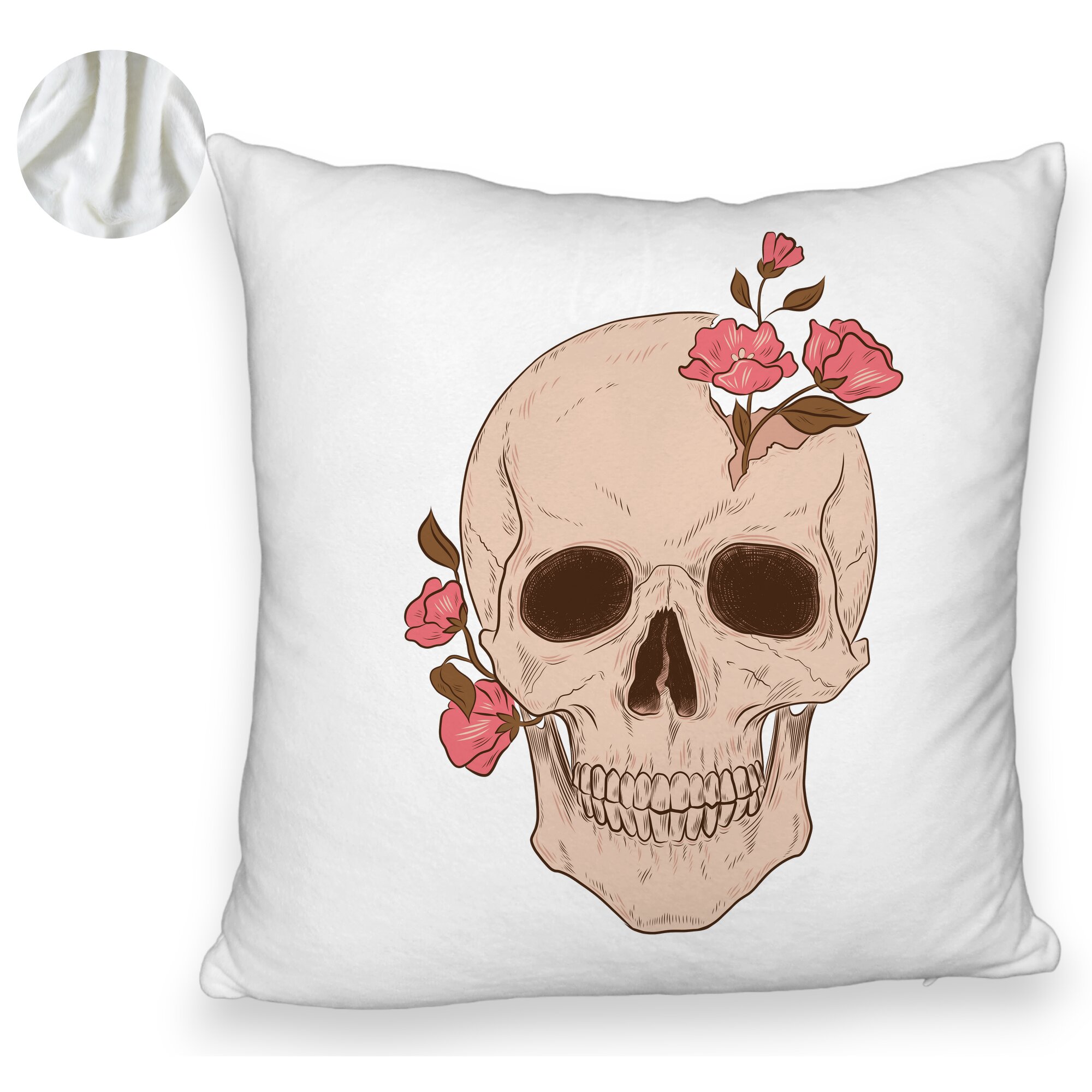 Perna Decorativa Fluffy, Model Skull Rose Art, 40x40 cm, Alba, Husa Detasabila, Burduf 6 Model Skull Rose Art