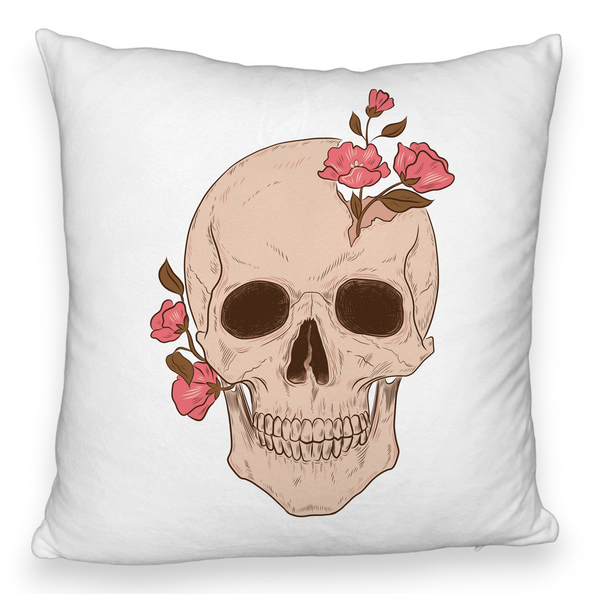 Perna Decorativa Fluffy, Model Skull Rose Art, 40x40 cm, Alba, Husa Detasabila, Burduf 5 Perna Decorativa Fluffy