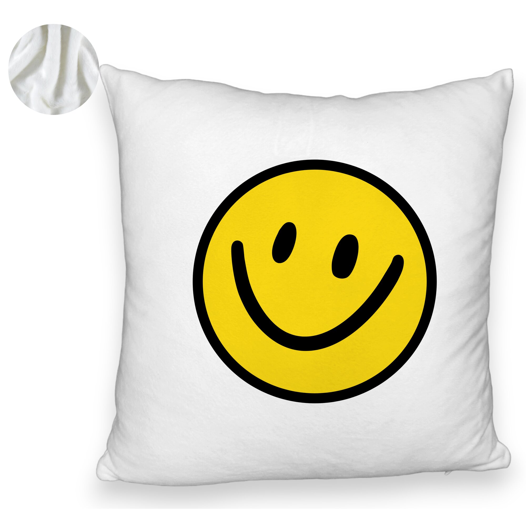 Perna Decorativa Fluffy, Model Smiley Face 2, 40x40 cm, Alba, Husa Detasabila, Burduf 6 Model Smiley Face 2