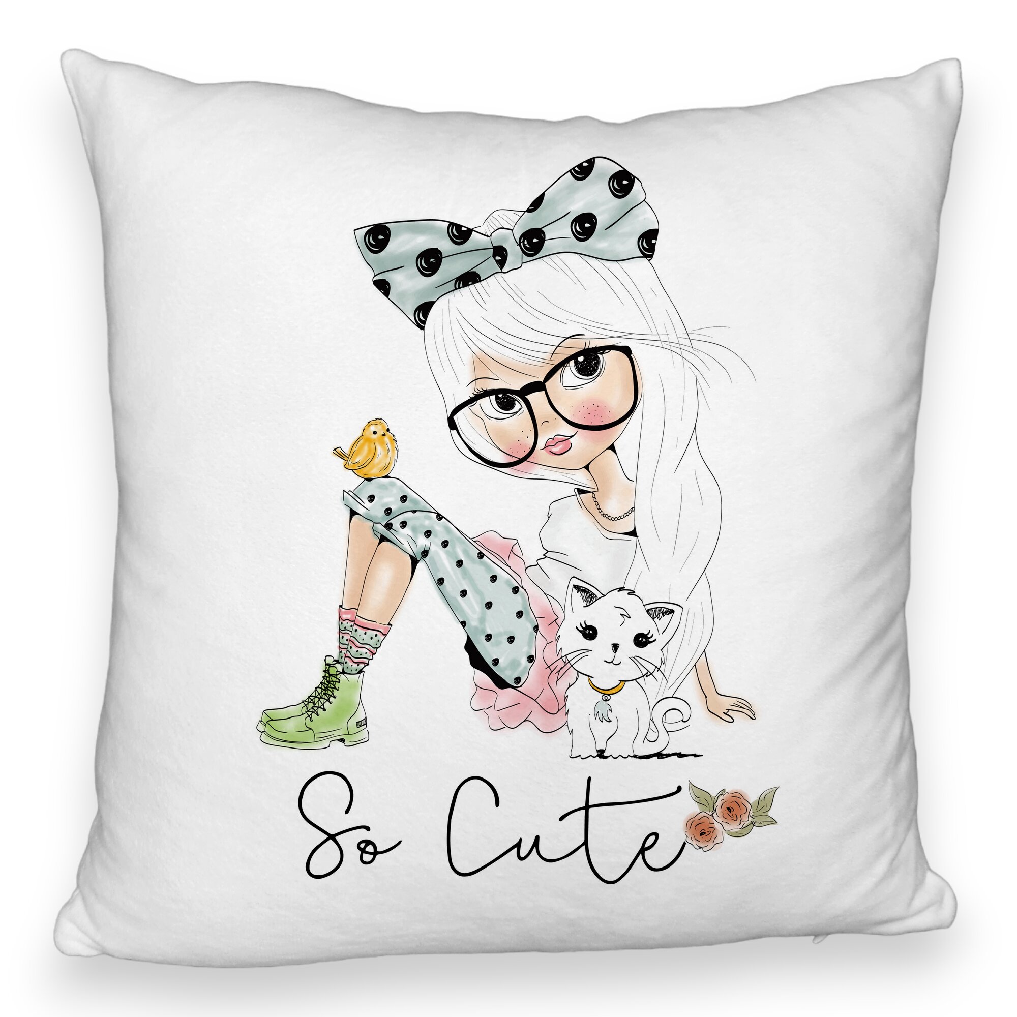 Perna Decorativa Fluffy, Model So Cute, 40x40 cm, Alba, Husa Detasabila, Burduf 5 Perna Decorativa Fluffy