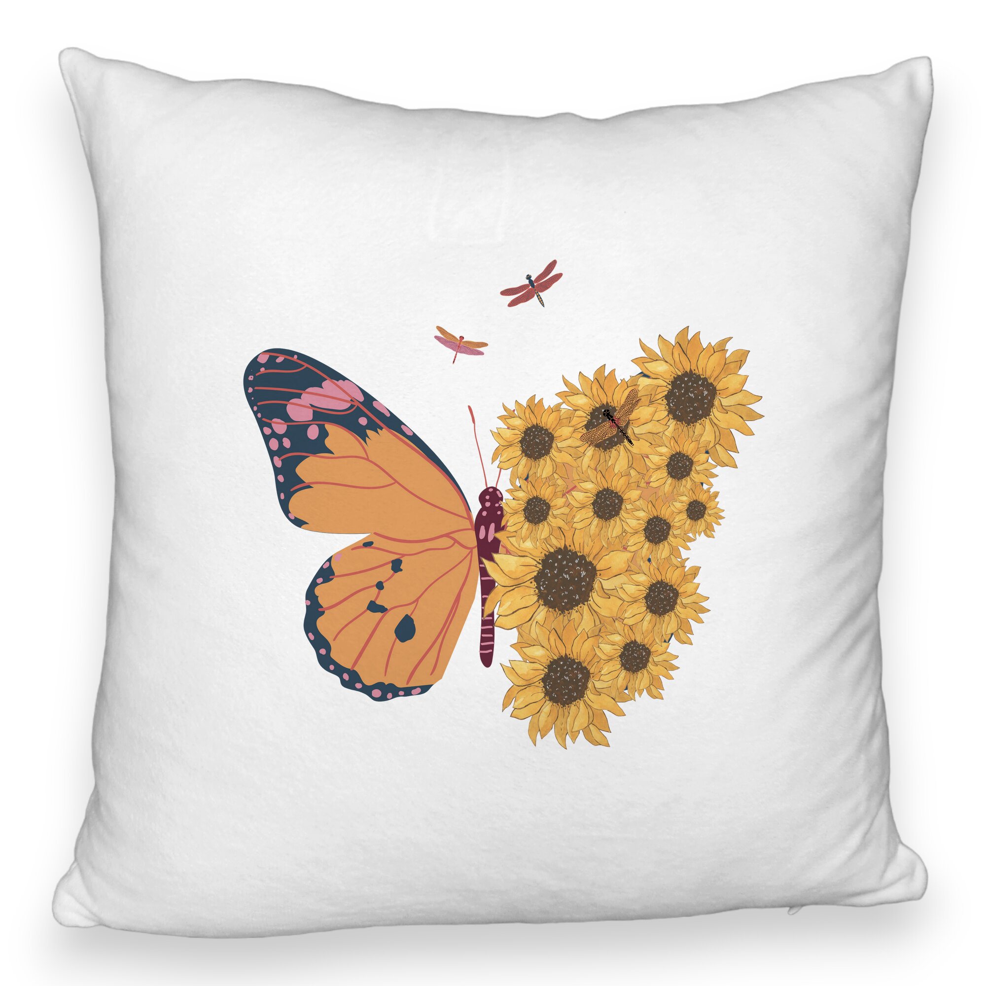 Perna Decorativa Fluffy, Model SunFlower Butterfly, 40x40 cm, Alba, Husa Detasabila, Burduf 5 Perna Decorativa Fluffy