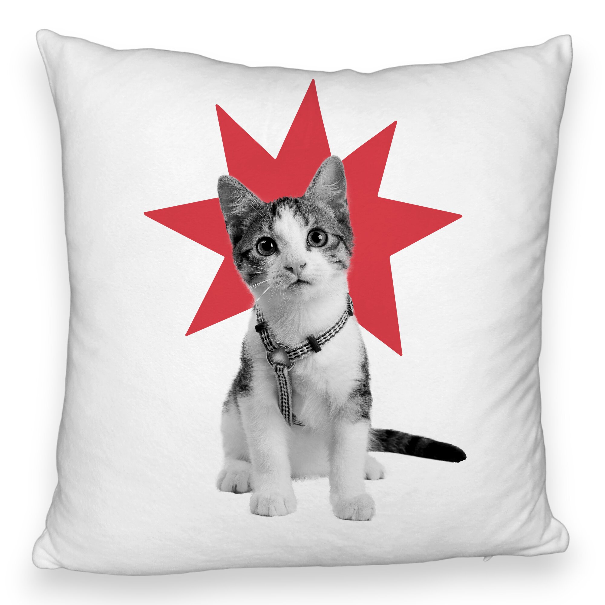 Perna Decorativa Fluffy, Model Super Cat, 40x40 cm, Alba, Husa Detasabila, Burduf 6 Model Super Cat