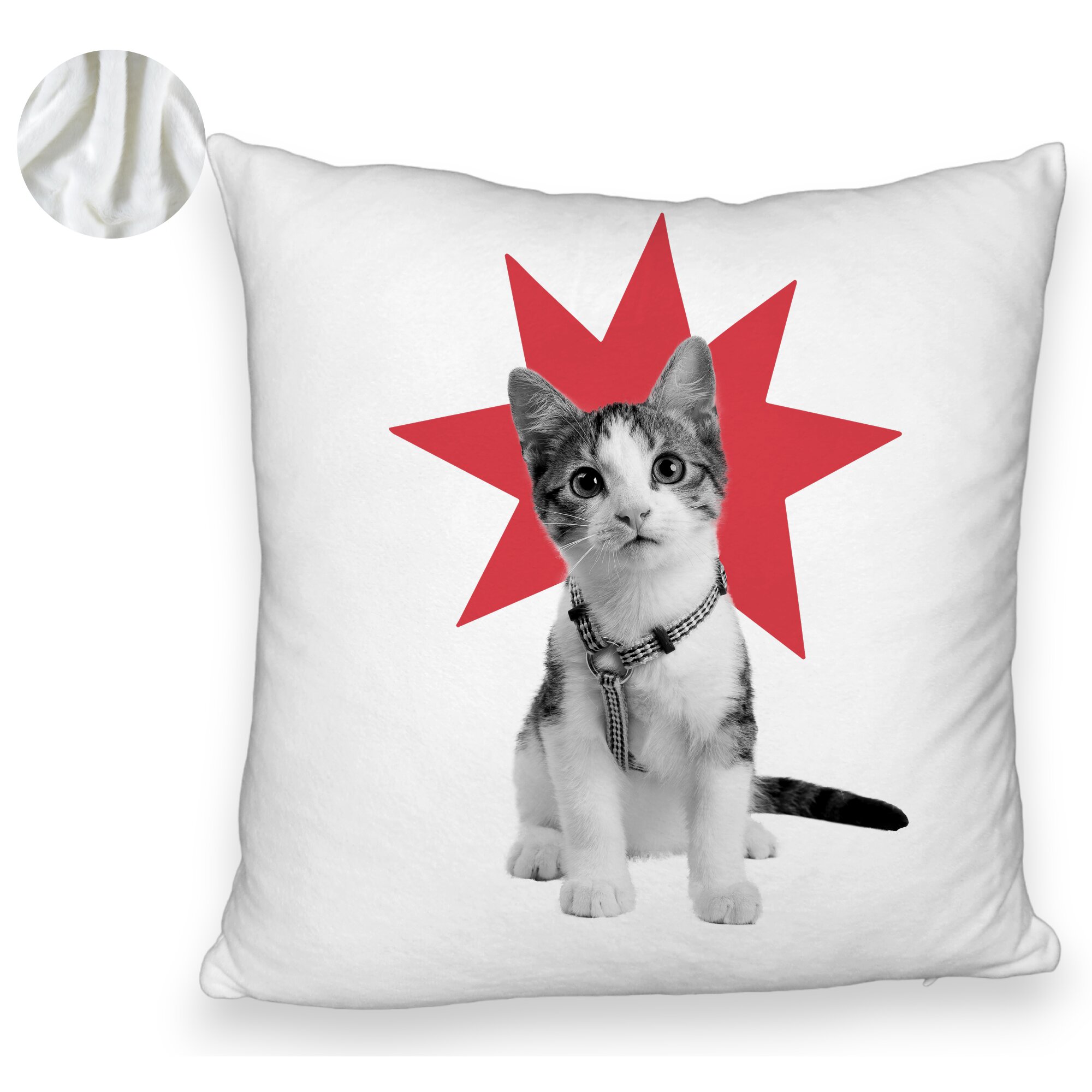 Perna Decorativa Fluffy, Model Super Cat, 40x40 cm, Alba, Husa Detasabila, Burduf 5 Perna Decorativa Fluffy