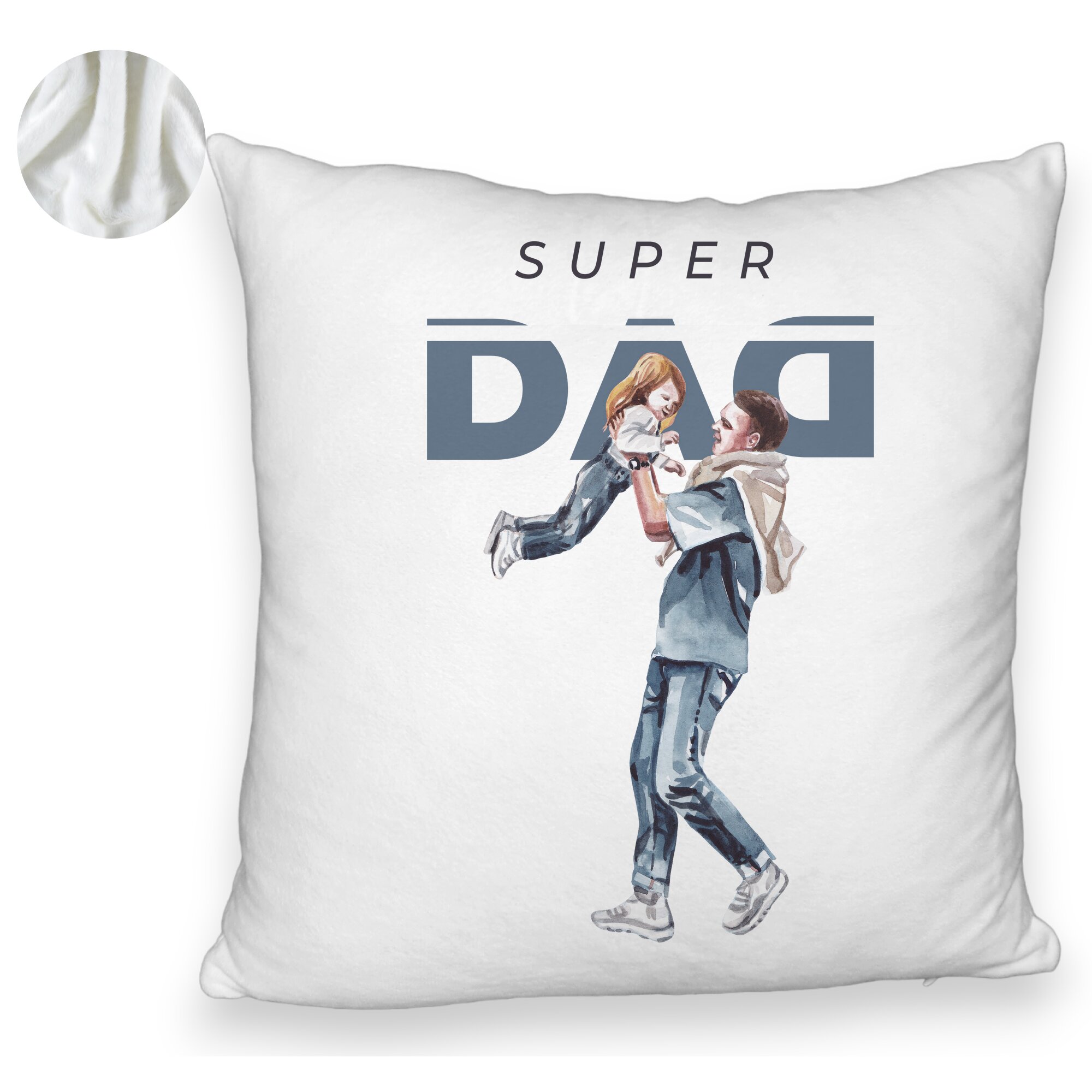 Perna Decorativa Fluffy, Model Super Dad, 40x40 cm, Alba, Husa Detasabila, Burduf 6 Model Super Dad