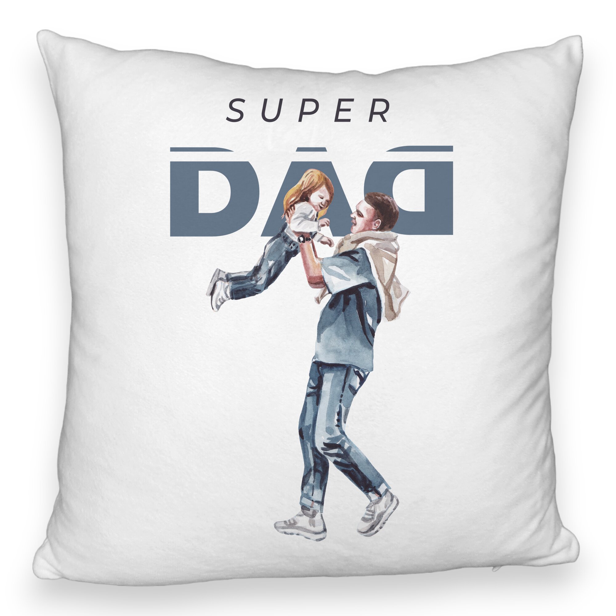 Perna Decorativa Fluffy, Model Super Dad, 40x40 cm, Alba, Husa Detasabila, Burduf 5 Perna Decorativa Fluffy