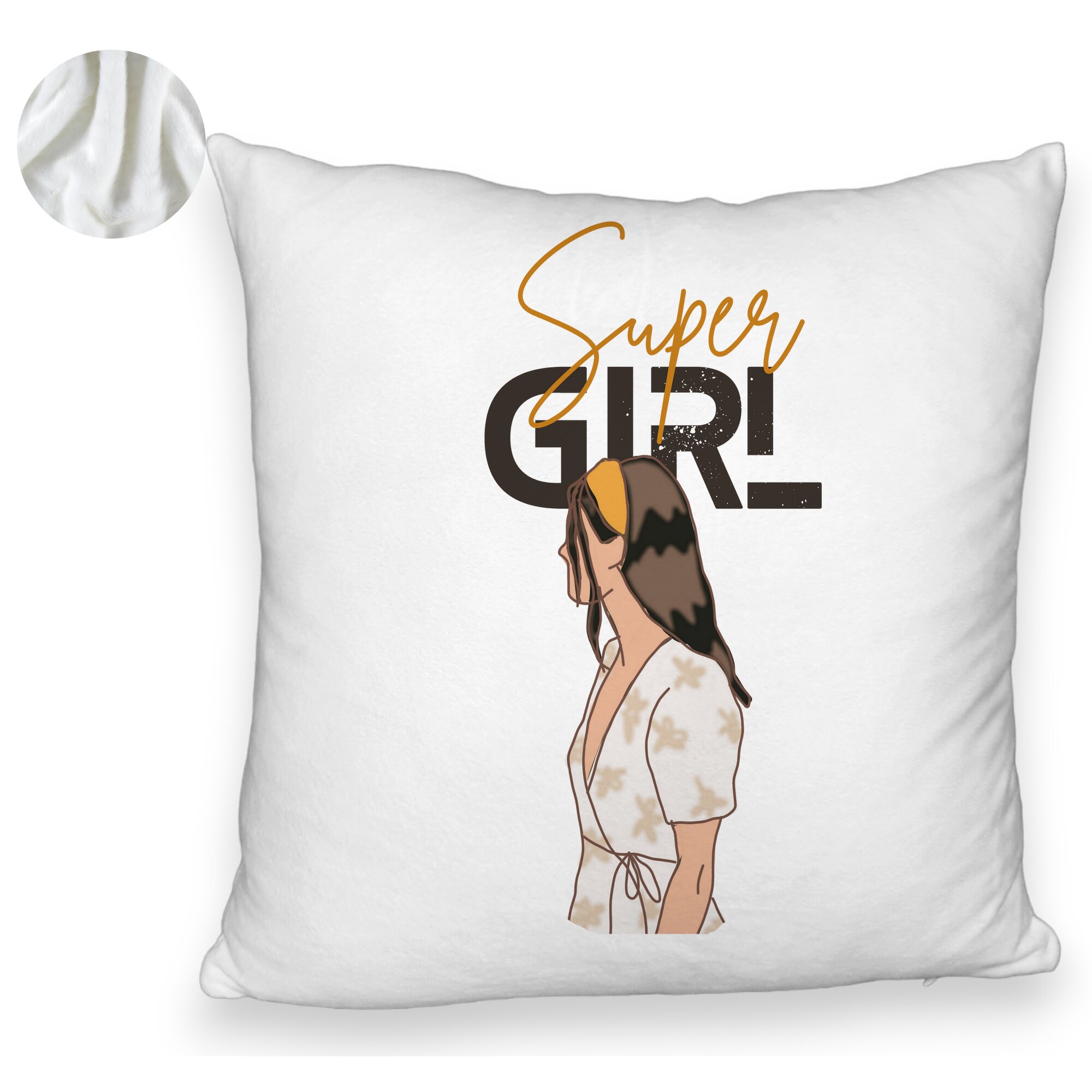Perna Decorativa Fluffy, Model Super Girl, 40x40 cm, Alba, Husa Detasabila, Burduf 6 Model Super Girl