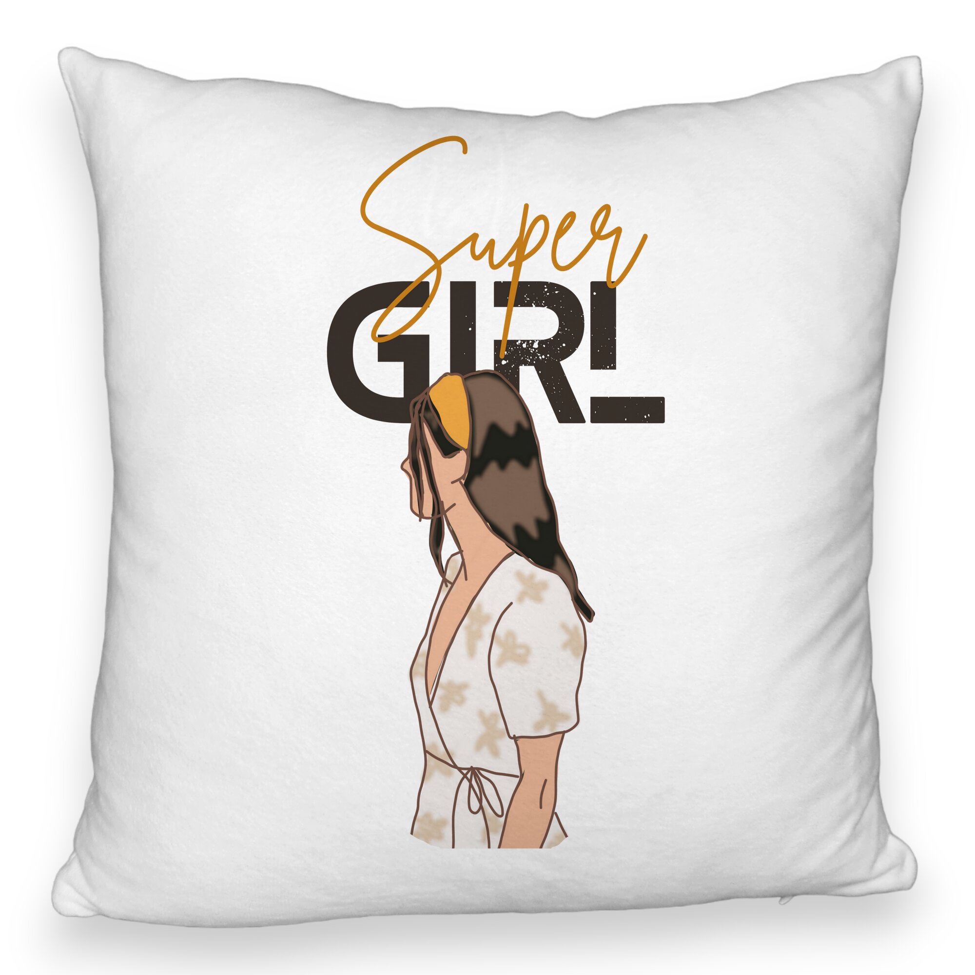 Perna Decorativa Fluffy, Model Super Girl, 40x40 cm, Alba, Husa Detasabila, Burduf 5 Perna Decorativa Fluffy