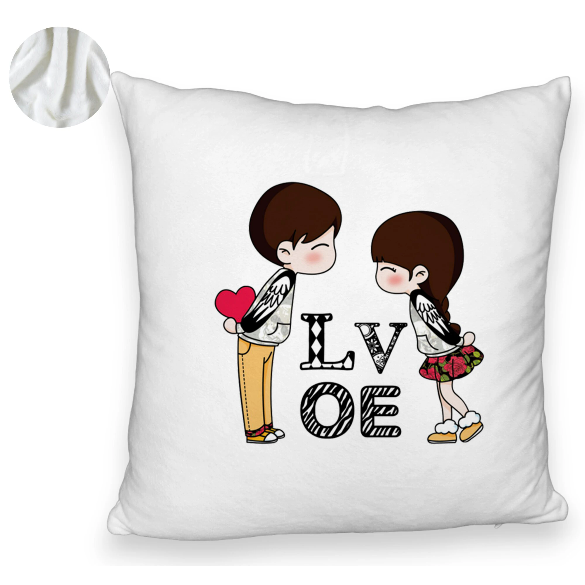 Perna Decorativa Fluffy, Model Super Love, 40x40 cm, Alba, Husa Detasabila, Burduf 6 Model Super Love