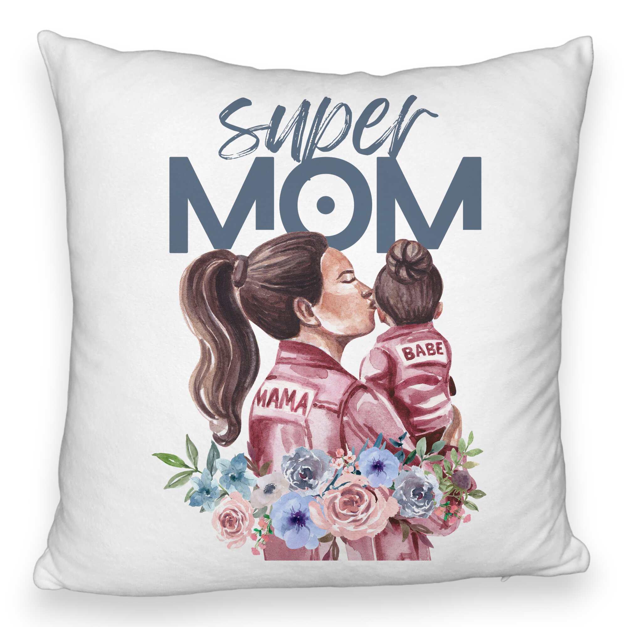 Perna Decorativa Fluffy, Model Super MOM Babe, 40x40 cm, Alba, Husa Detasabila, Burduf 6 Model Super MOM Babe