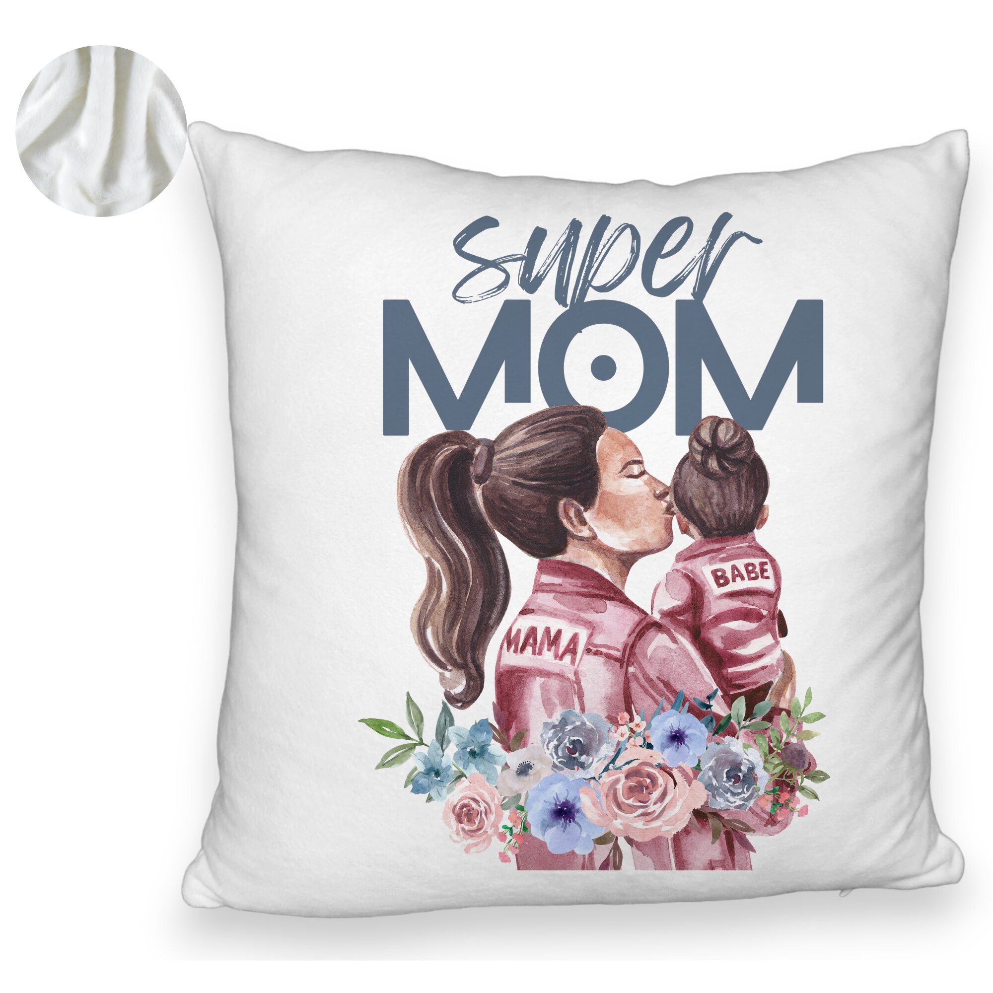 Perna Decorativa Fluffy, Model Super MOM Babe, 40x40 cm, Alba, Husa Detasabila, Burduf 5 Perna Decorativa Fluffy