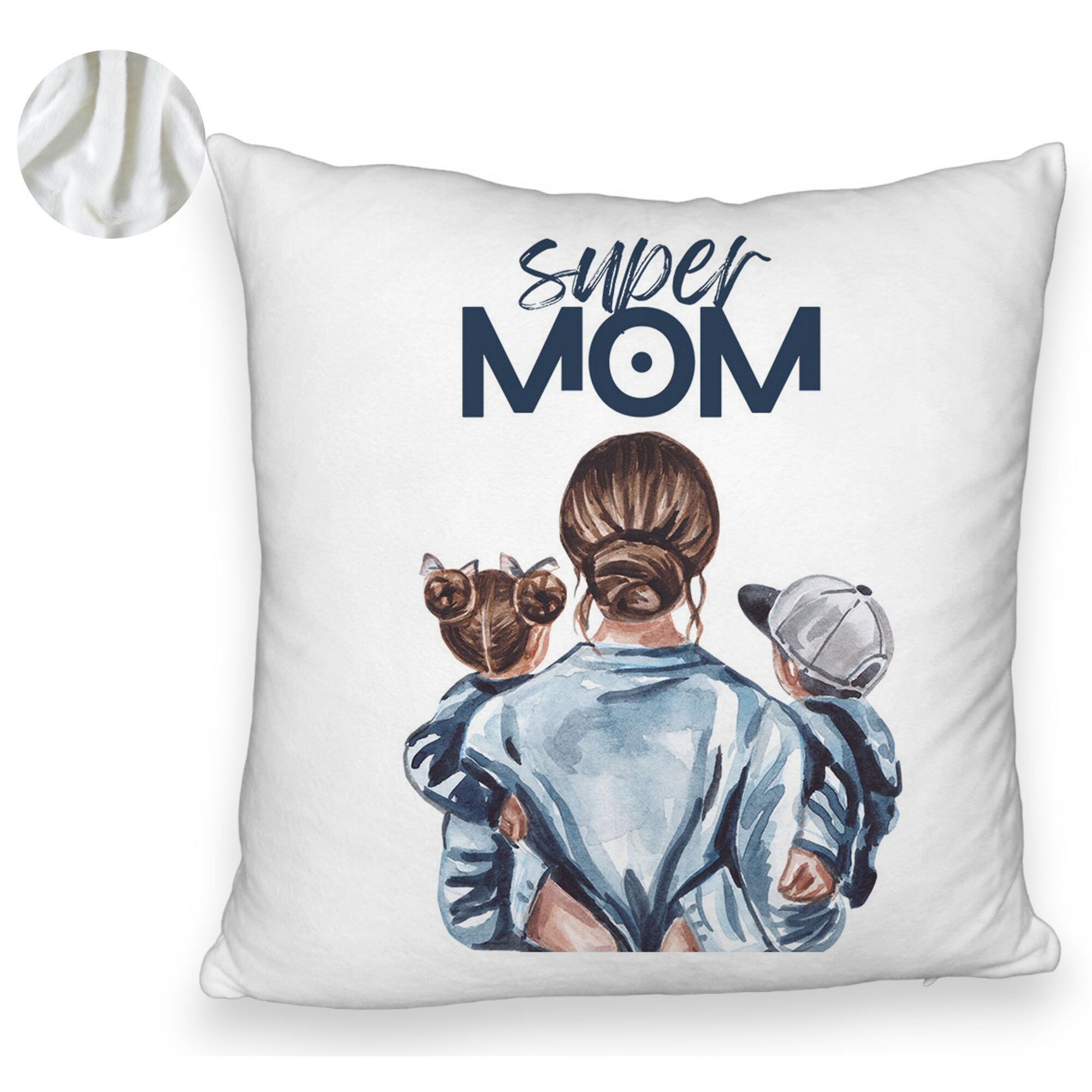 Perna Decorativa Fluffy, Model Super Mom, 40x40 cm, Alba, Husa Detasabila, Burduf 5 Perna Decorativa Fluffy