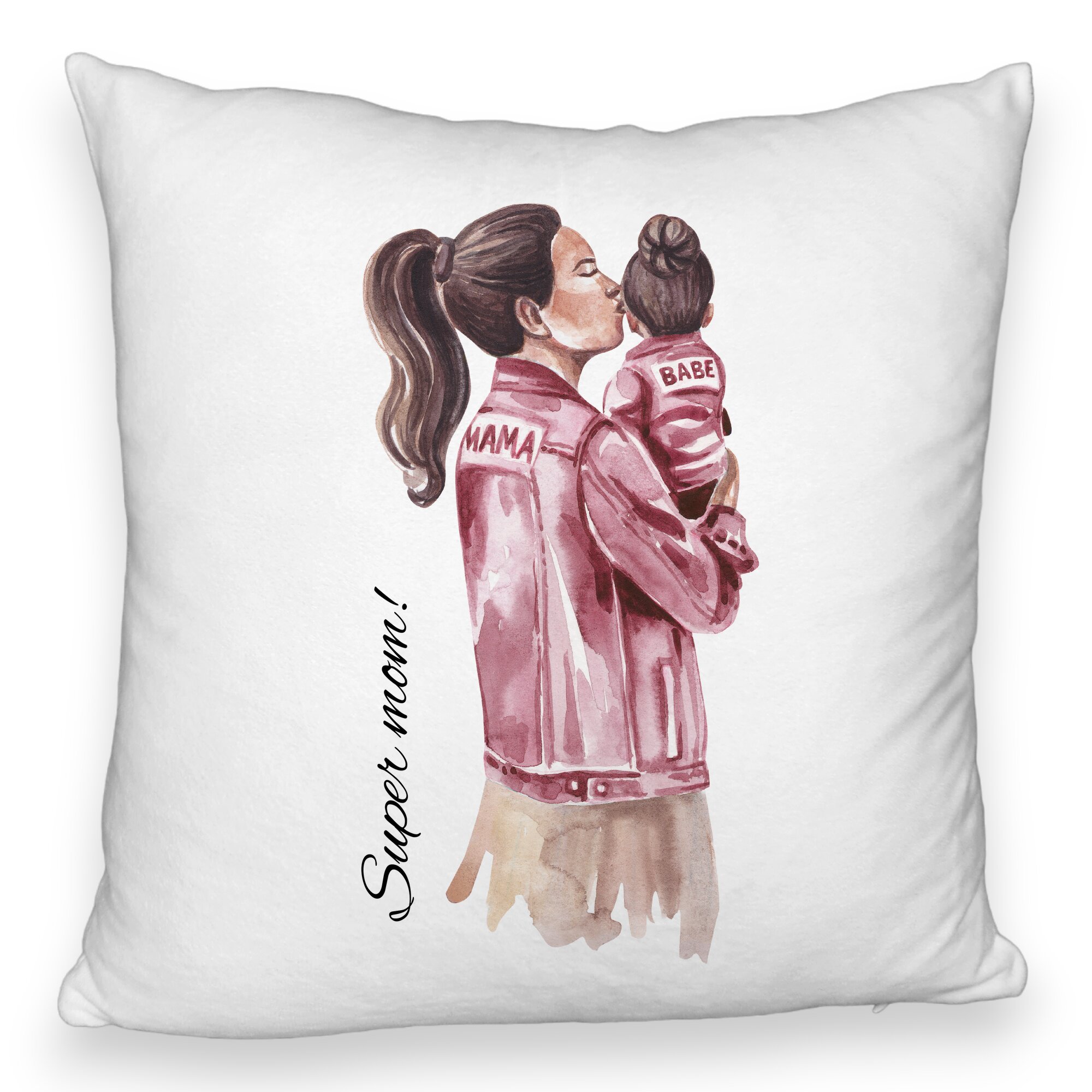 Perna Decorativa Fluffy, Model Super Mom & Babe, 40x40 cm, Alba, Husa Detasabila, Burduf 5 Perna Decorativa Fluffy