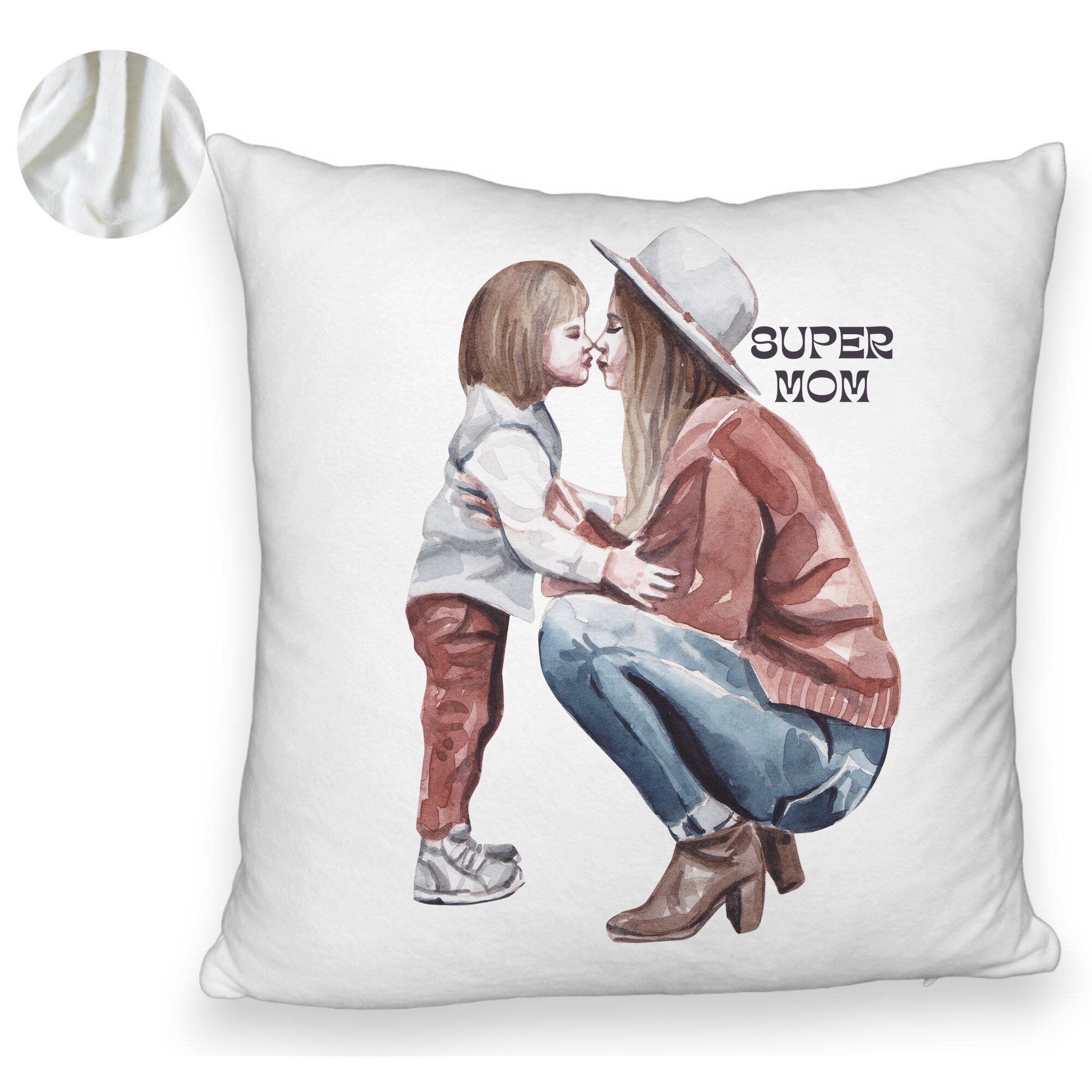 Perna Decorativa Fluffy, Model Super Mom Girl, 40x40 cm, Alba, Husa Detasabila, Burduf 6 Model Super Mom Girl