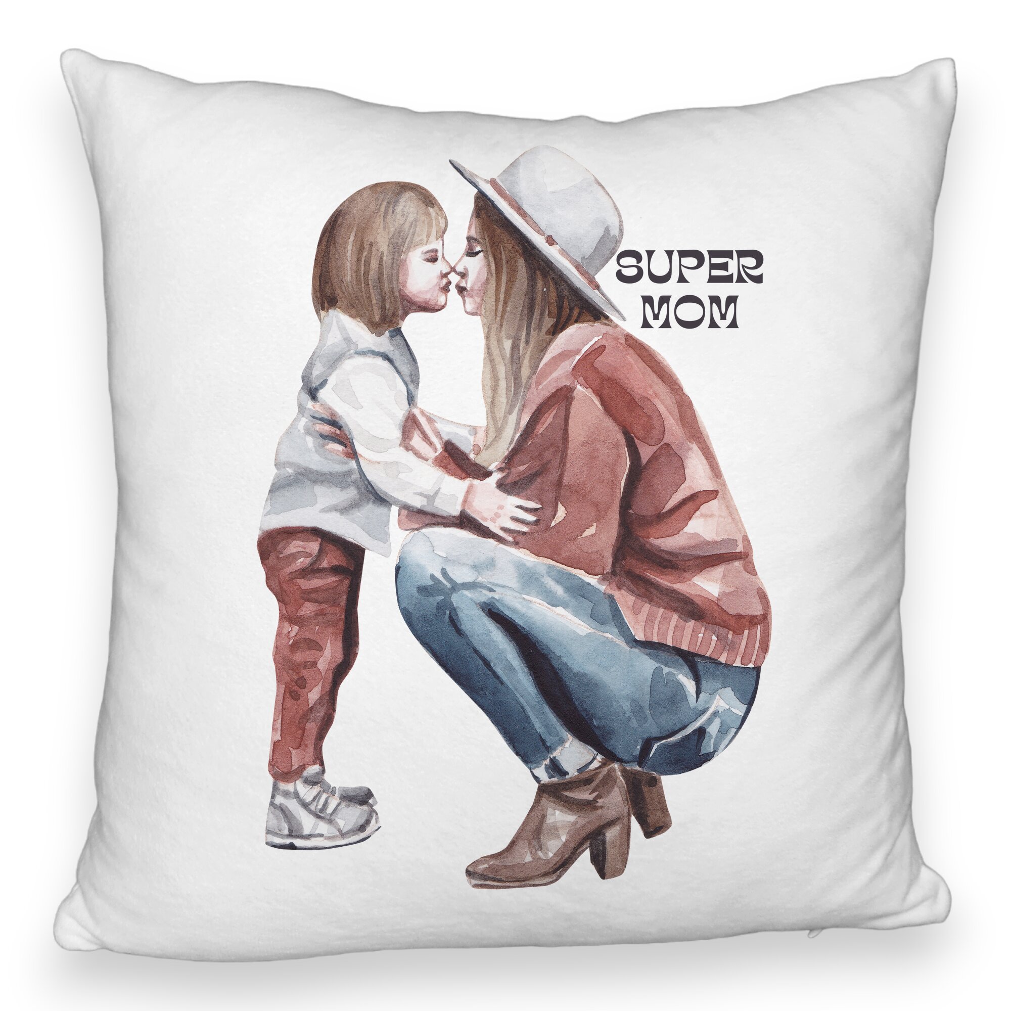Perna Decorativa Fluffy, Model Super Mom Girl, 40x40 cm, Alba, Husa Detasabila, Burduf 5 Perna Decorativa Fluffy