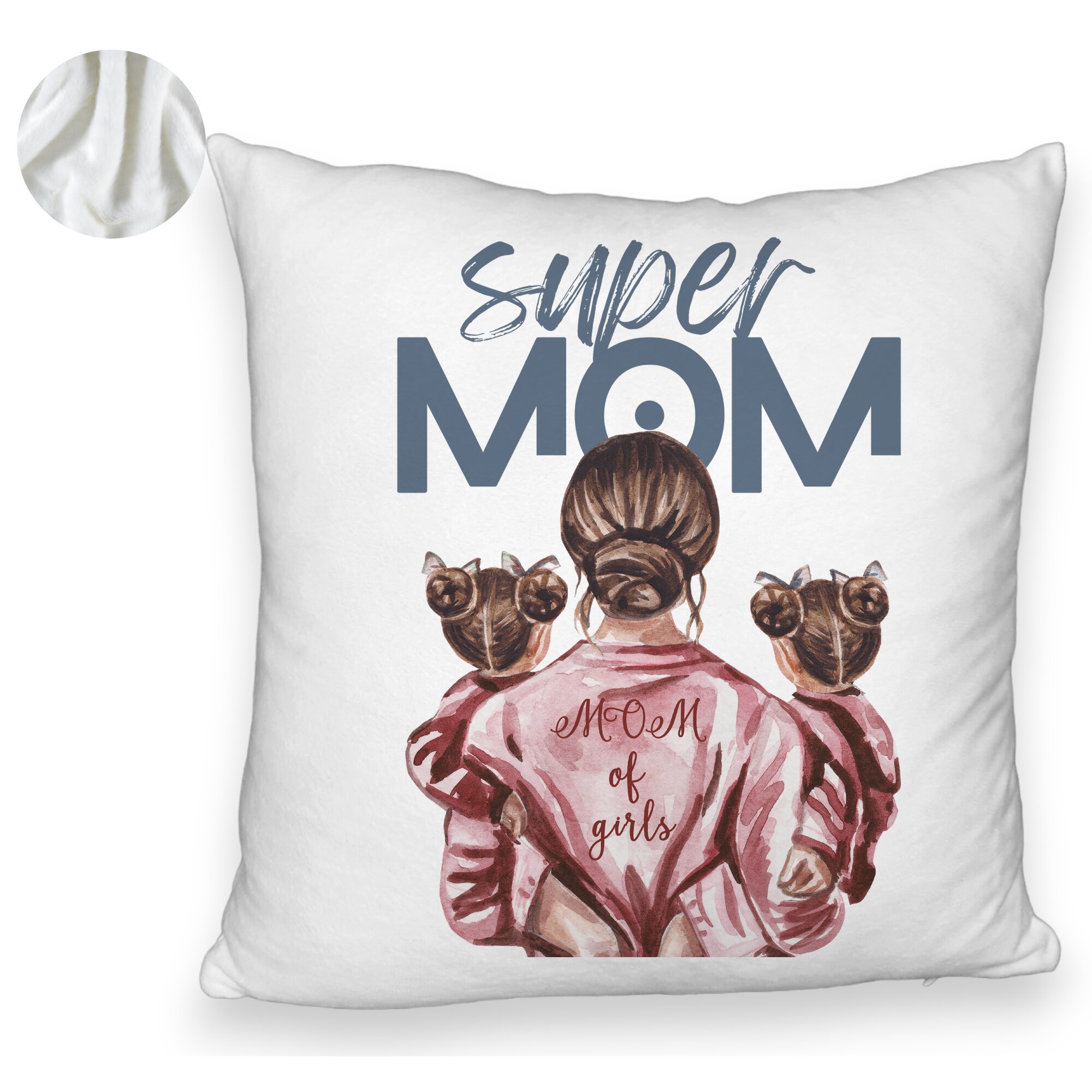 Perna Decorativa Fluffy, Model Super Mom of Girls, 40x40 cm, Alba, Husa Detasabila, Burduf 5 Perna Decorativa Fluffy
