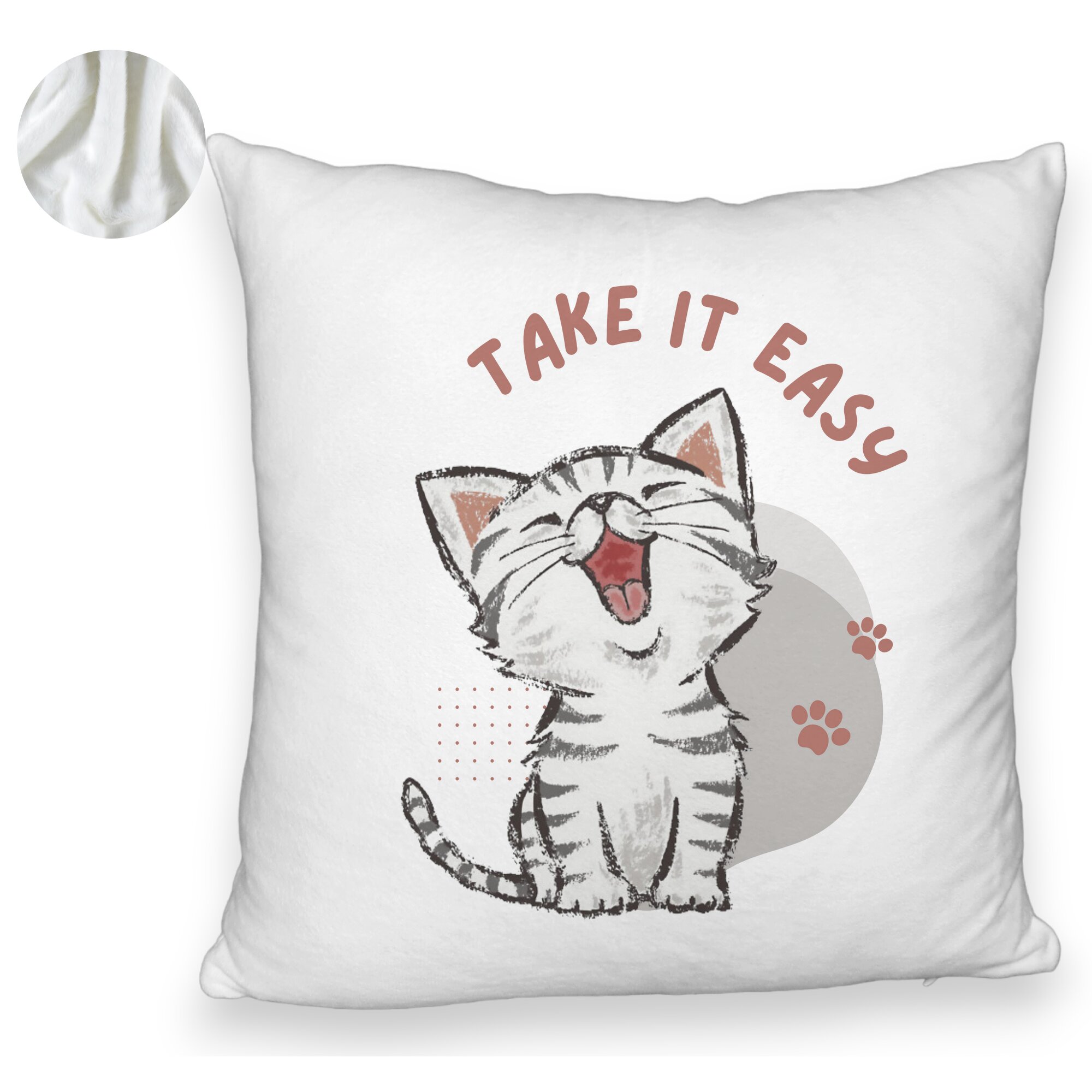 Perna Decorativa Fluffy, Model Take it Easy, 40x40 cm, Alba, Husa Detasabila, Burduf 6 Model Take it Easy