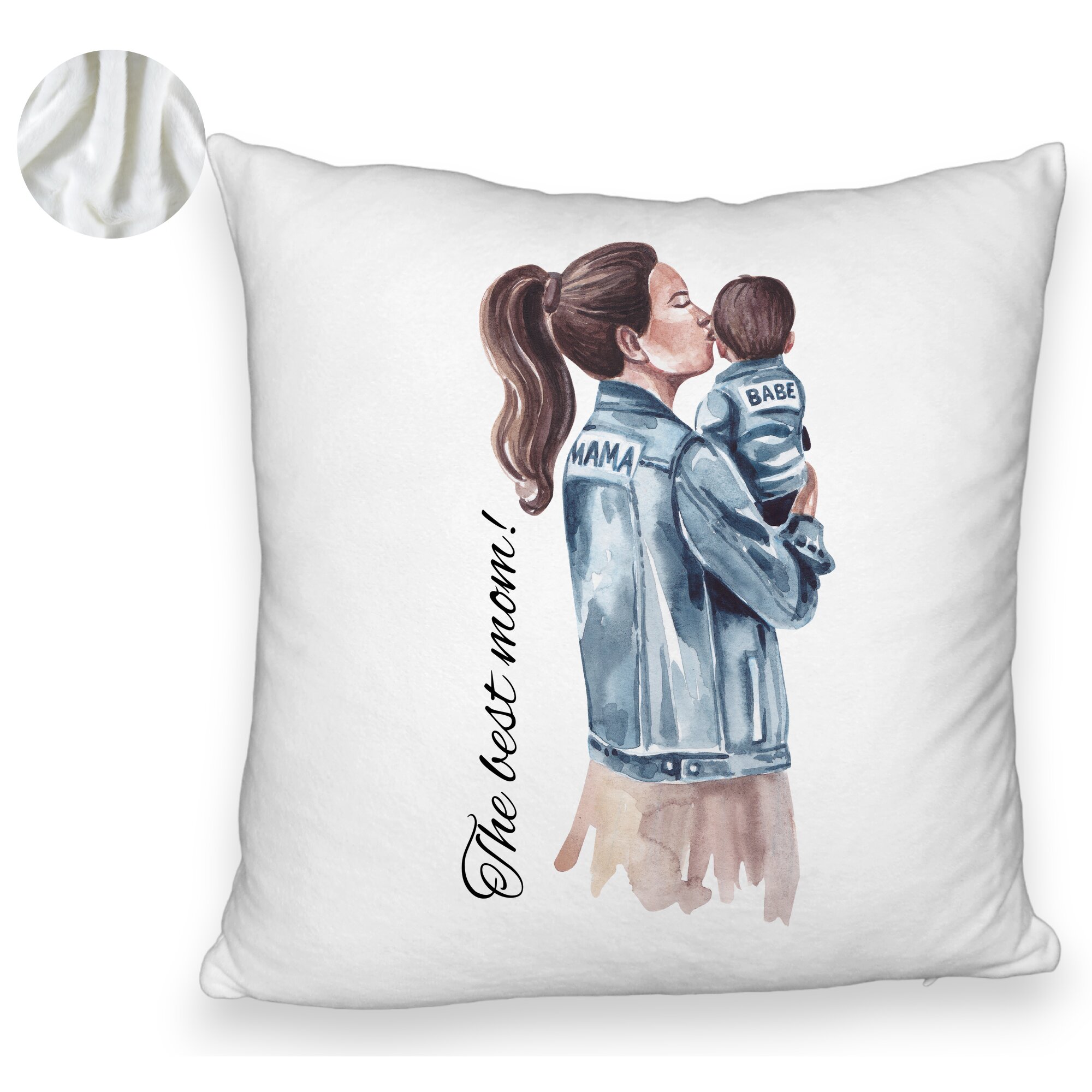 Perna Decorativa Fluffy, Model The Best Mom 40x40 cm, Alba, Husa Detasabila, Burduf 6 Model The Best Mom 40x40 cm
